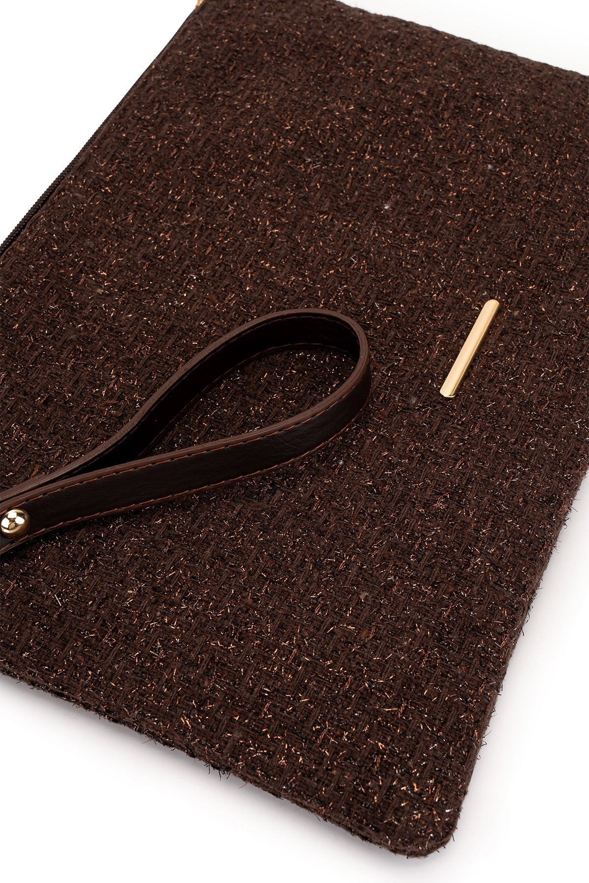Bilek Askılı Metal Detaylı Clutch Kadın Çanta Madame Hasır Kahverengi