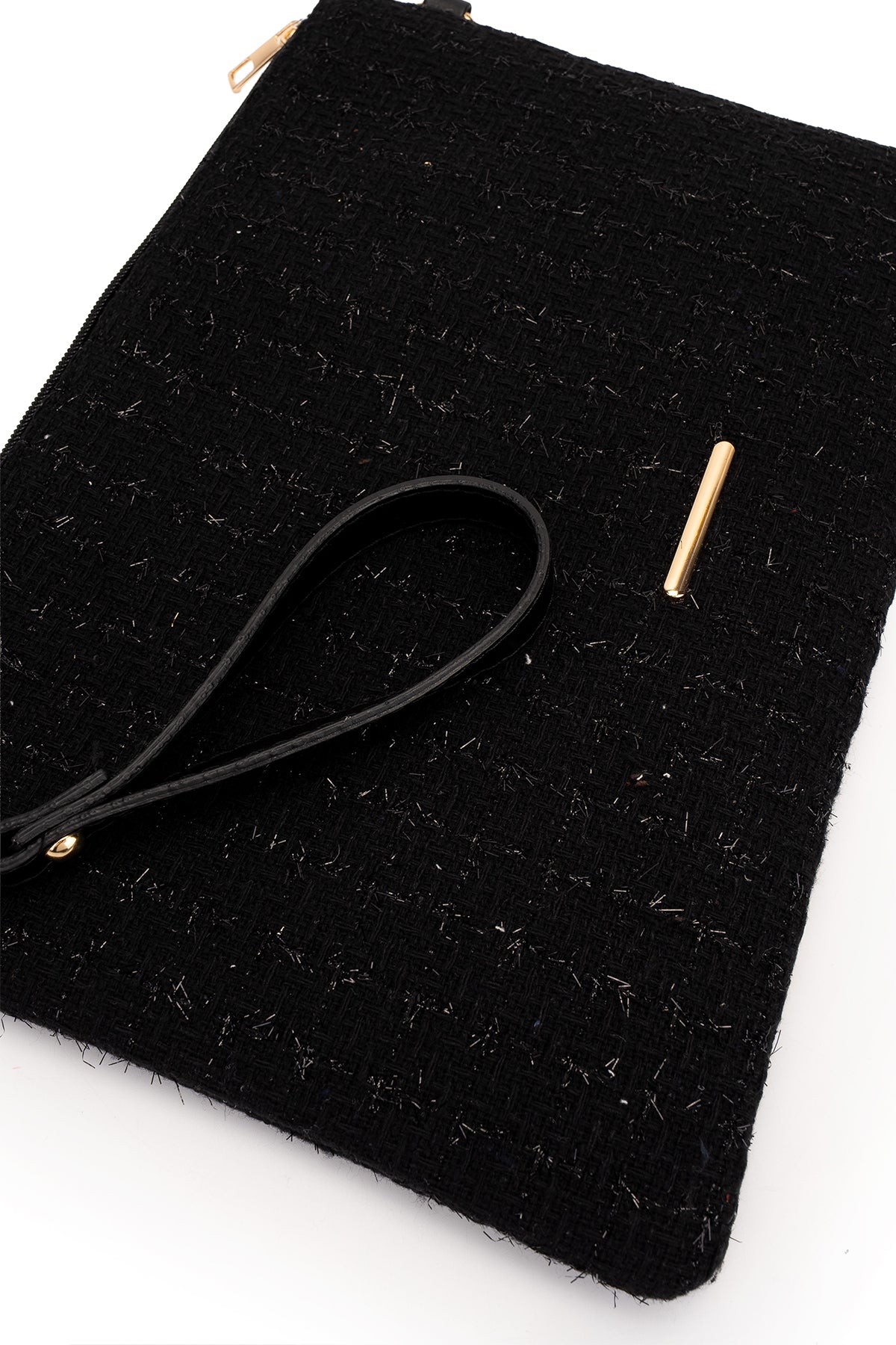 Bilek Askılı Metal Detaylı Clutch Kadın Çanta Madame Desenli Siyah