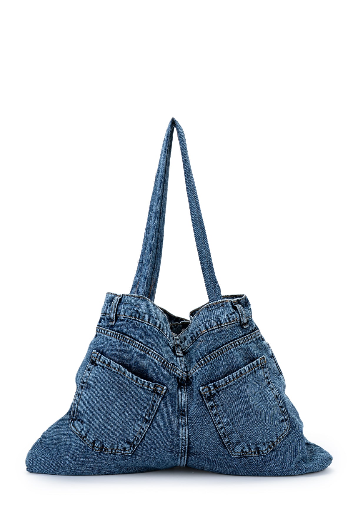 Fermuar Ve Düğme Detaylı Denim Kadın Kol Çanta Harmony Mavi