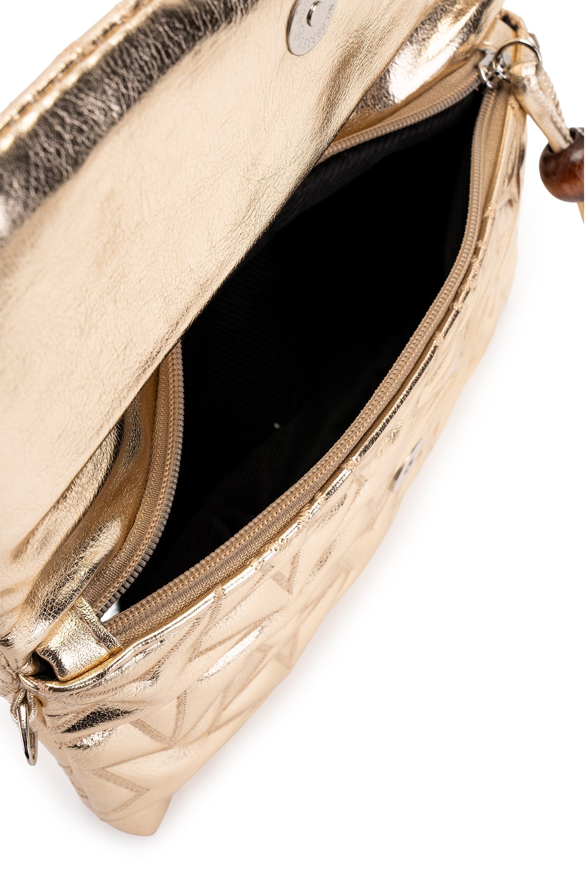 Bilek Askılı Yıldız Desen Clutch Kadın Çapraz Çanta Picasso Gold Rugan