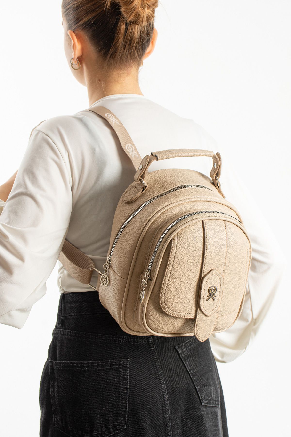 Çok Gözlü Mini Frank Sırt Çantası Bej