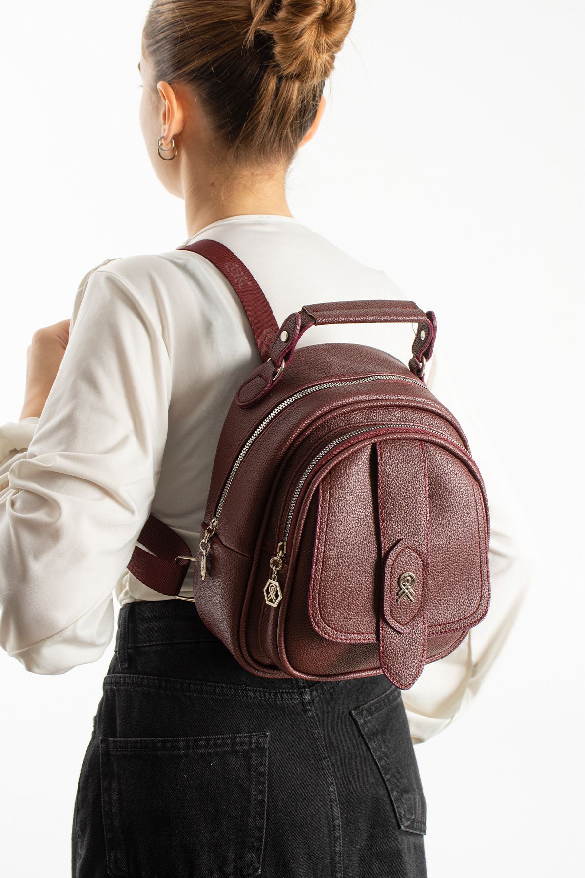 Çok Gözlü Mini Frank Sırt Çantası Bordo