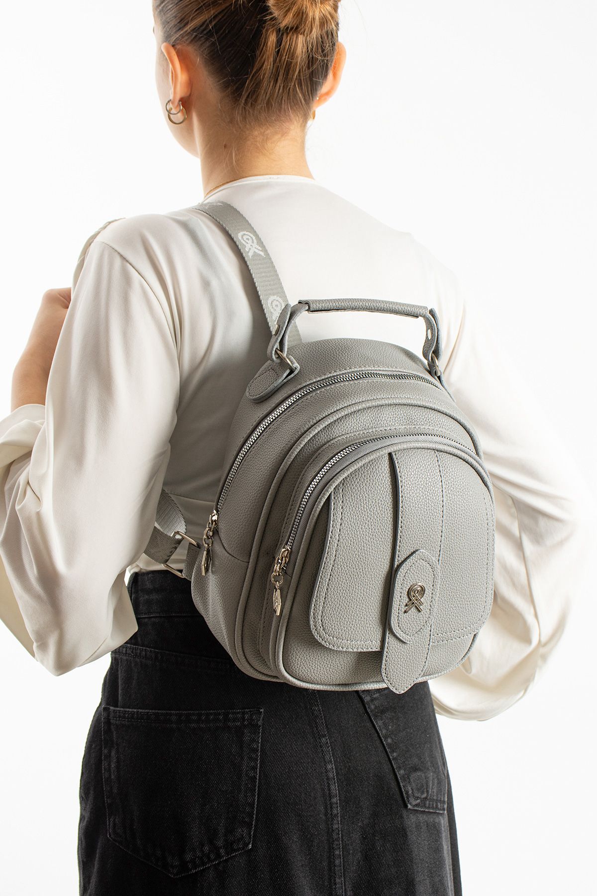 Çok Gözlü Mini Frank Sırt Çantası Gri