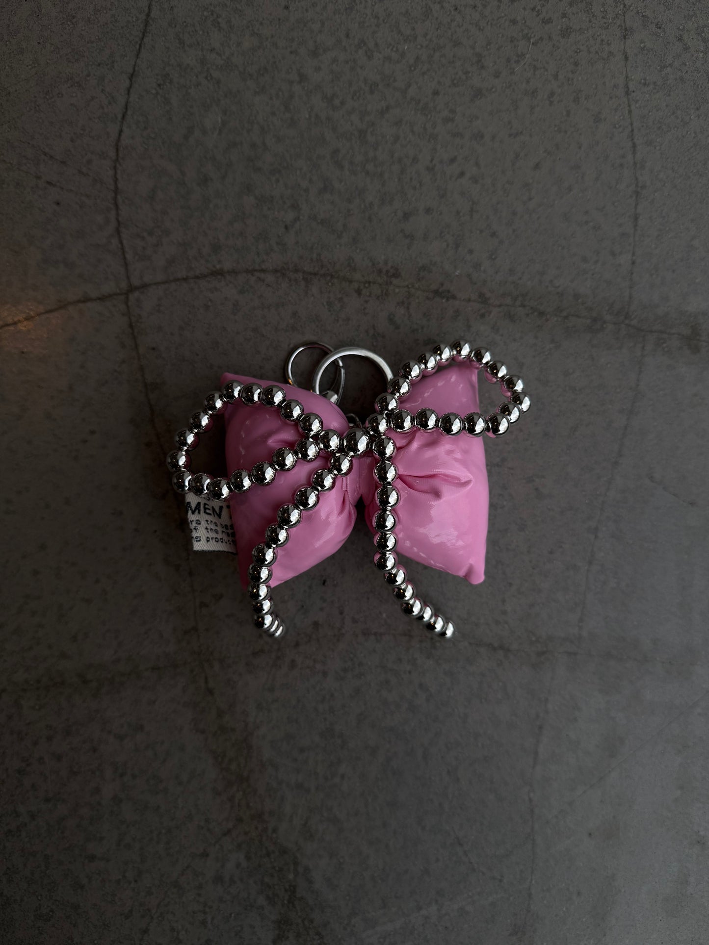 Puf Kurdele Boncuk Detaylı Çanta Charm Anahtarlık Pembe