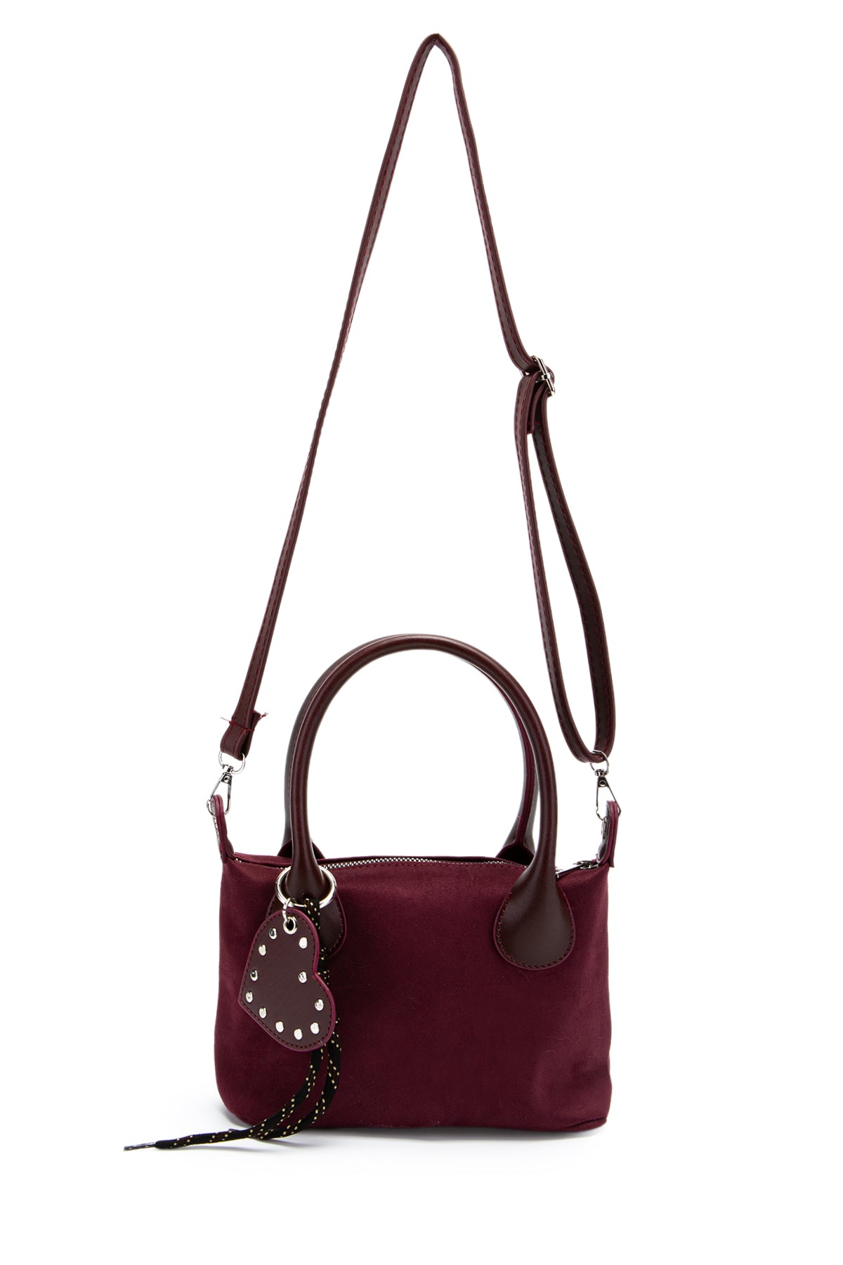 Kalp Charm Detaylı Süet Winter Çapraz Çanta Bordo