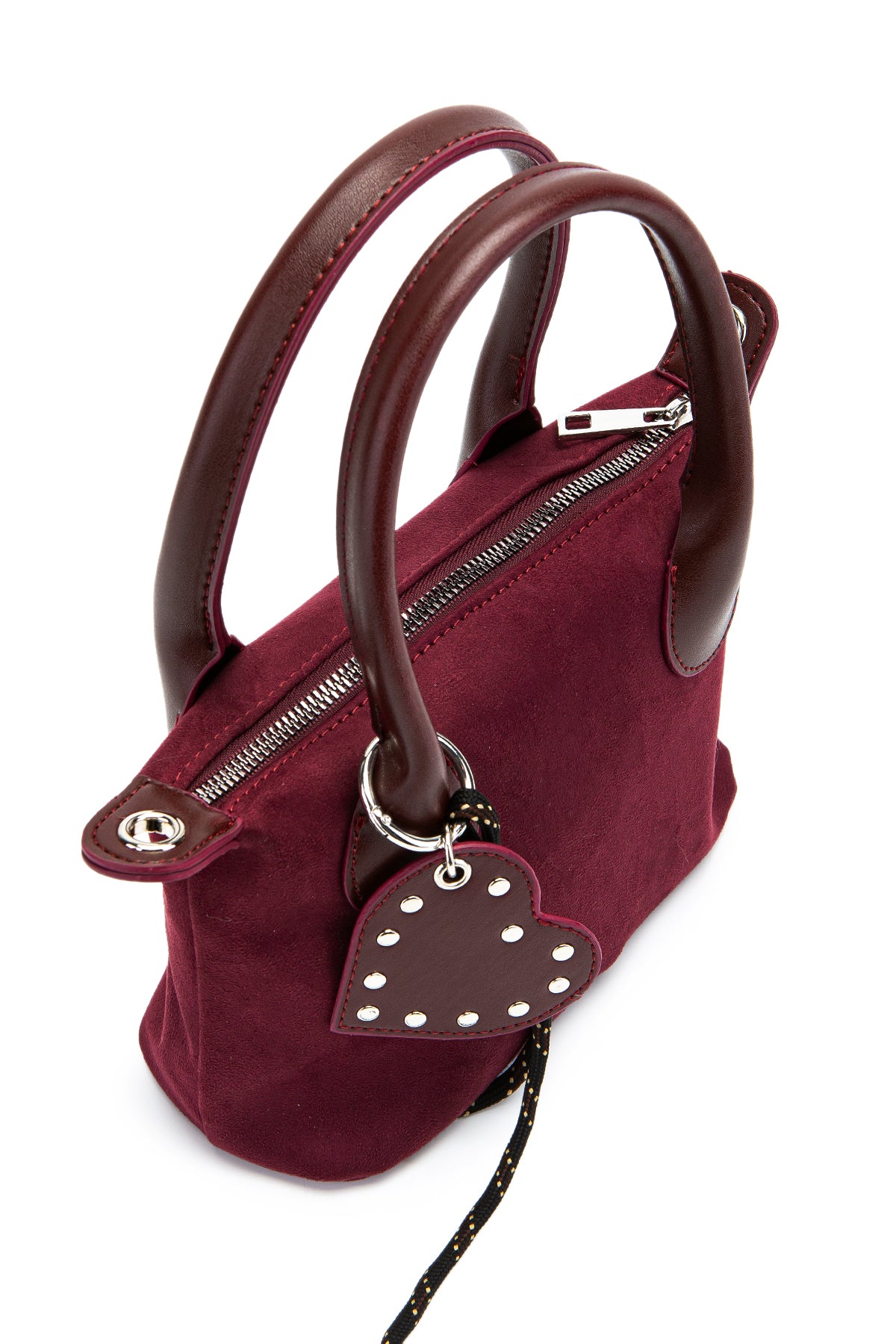 Kalp Charm Detaylı Süet Winter Çapraz Çanta Bordo