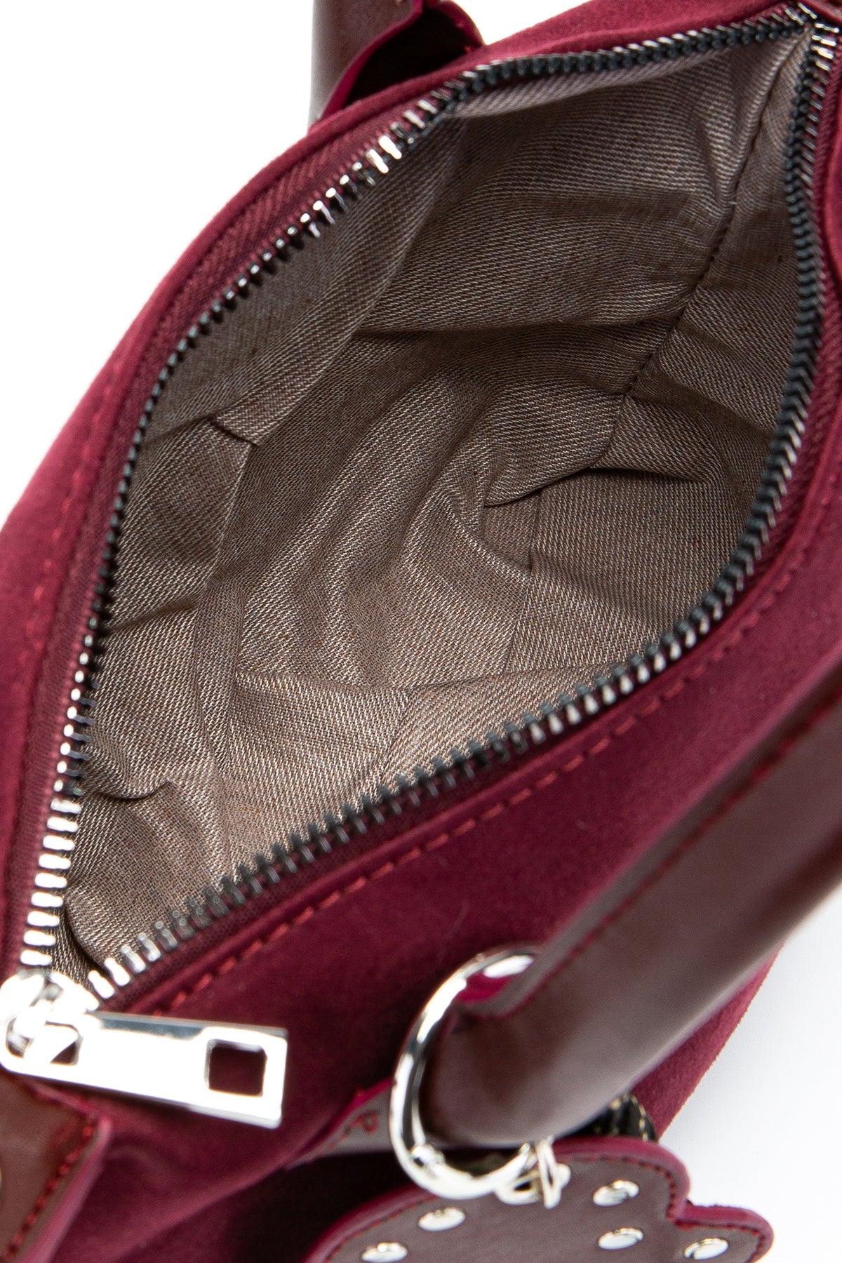 Kalp Charm Detaylı Süet Winter Çapraz Çanta Bordo