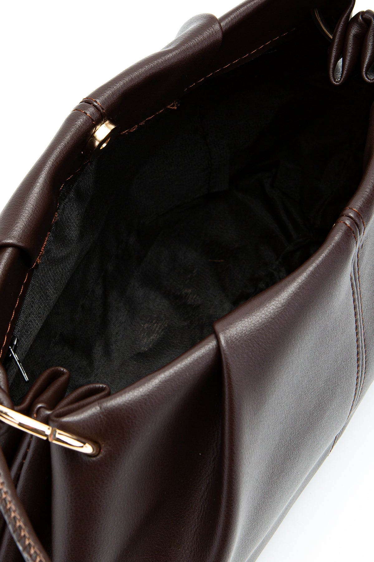 Büzgü Detaylı Suni Deri Chen Kol Çanta Kahverengi