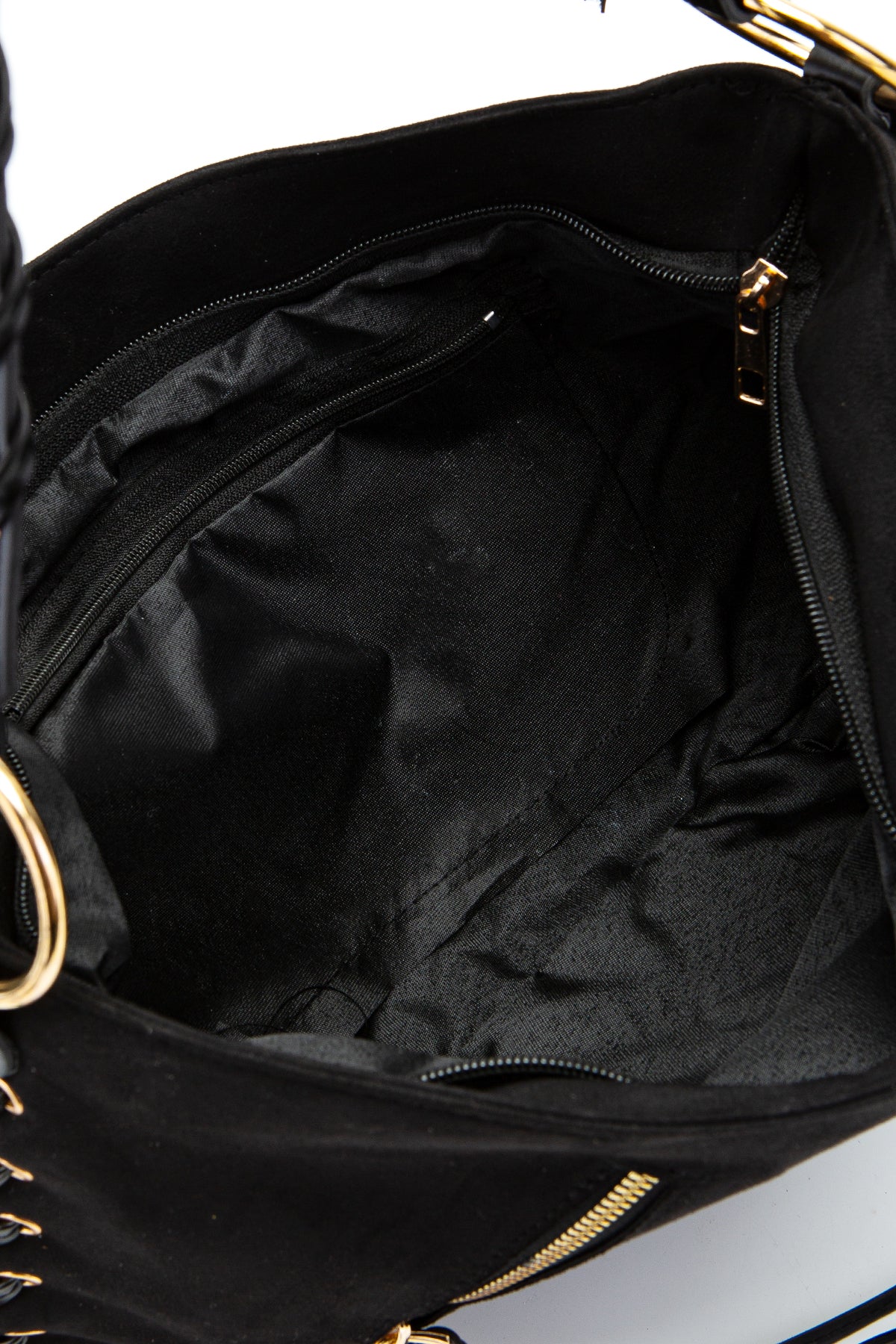 Örgü Saplı İp Sarkıt Detaylı Süet Texas Kadın Kol Çanta Siyah