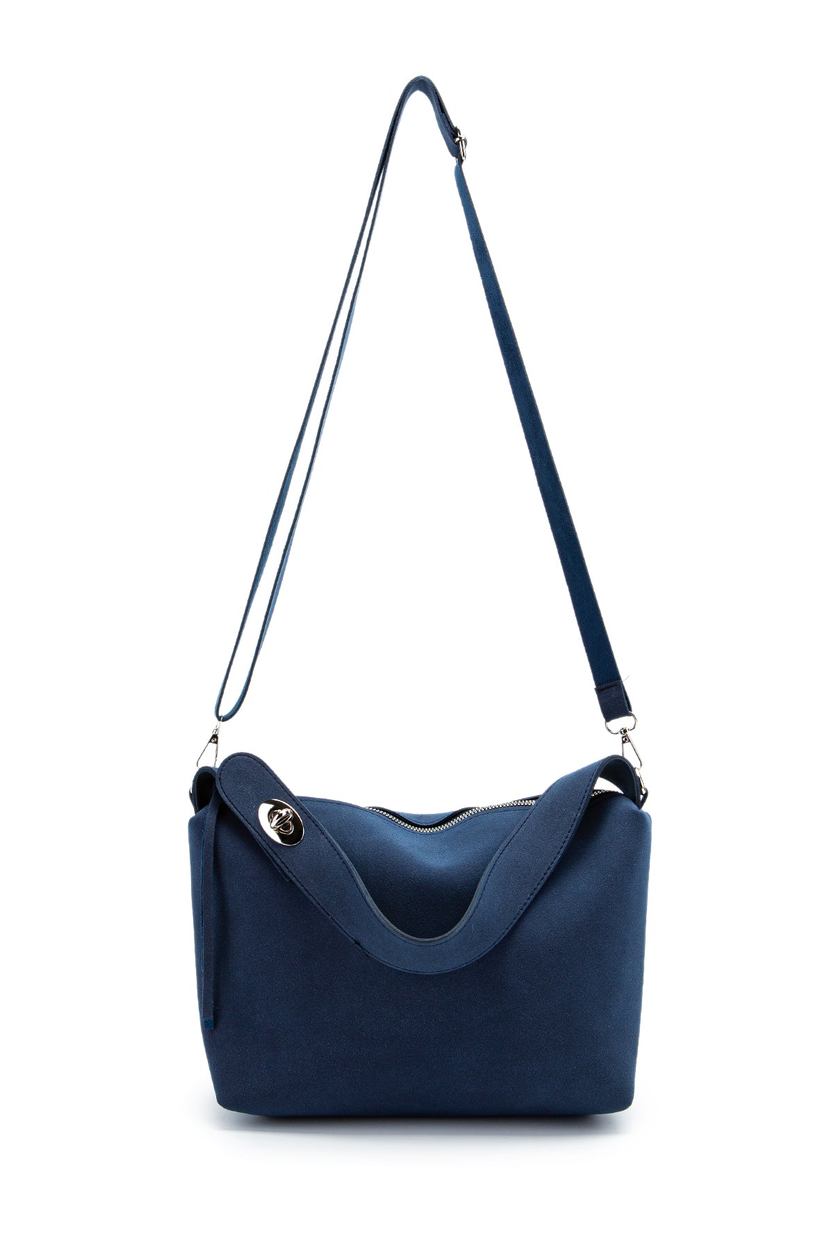 Açılıp Kapanma Detaylı Süet Nolan Kadın Kol Çanta Lacivert