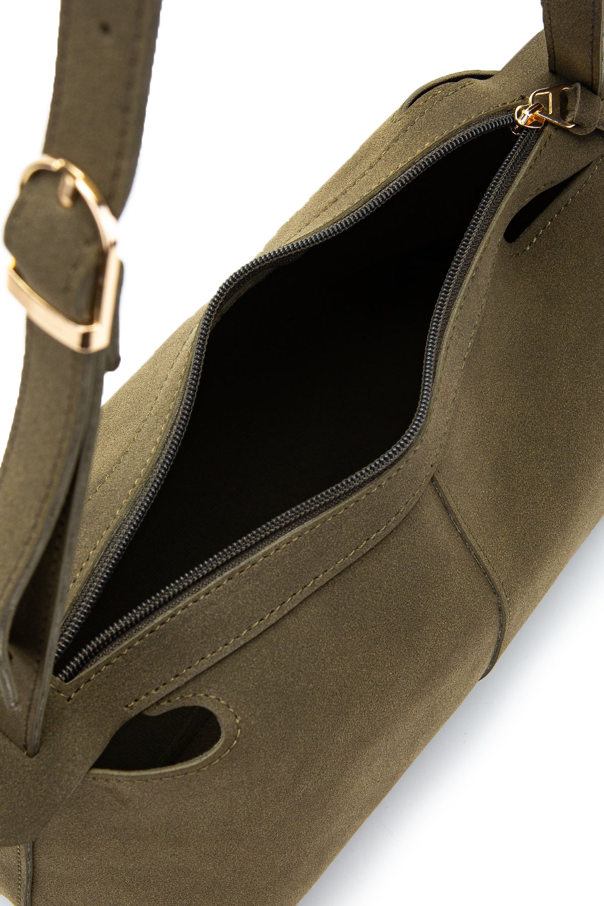 Kemer Askı Detaylı Baget Form Süet Talia Kadın Kol Çanta Haki