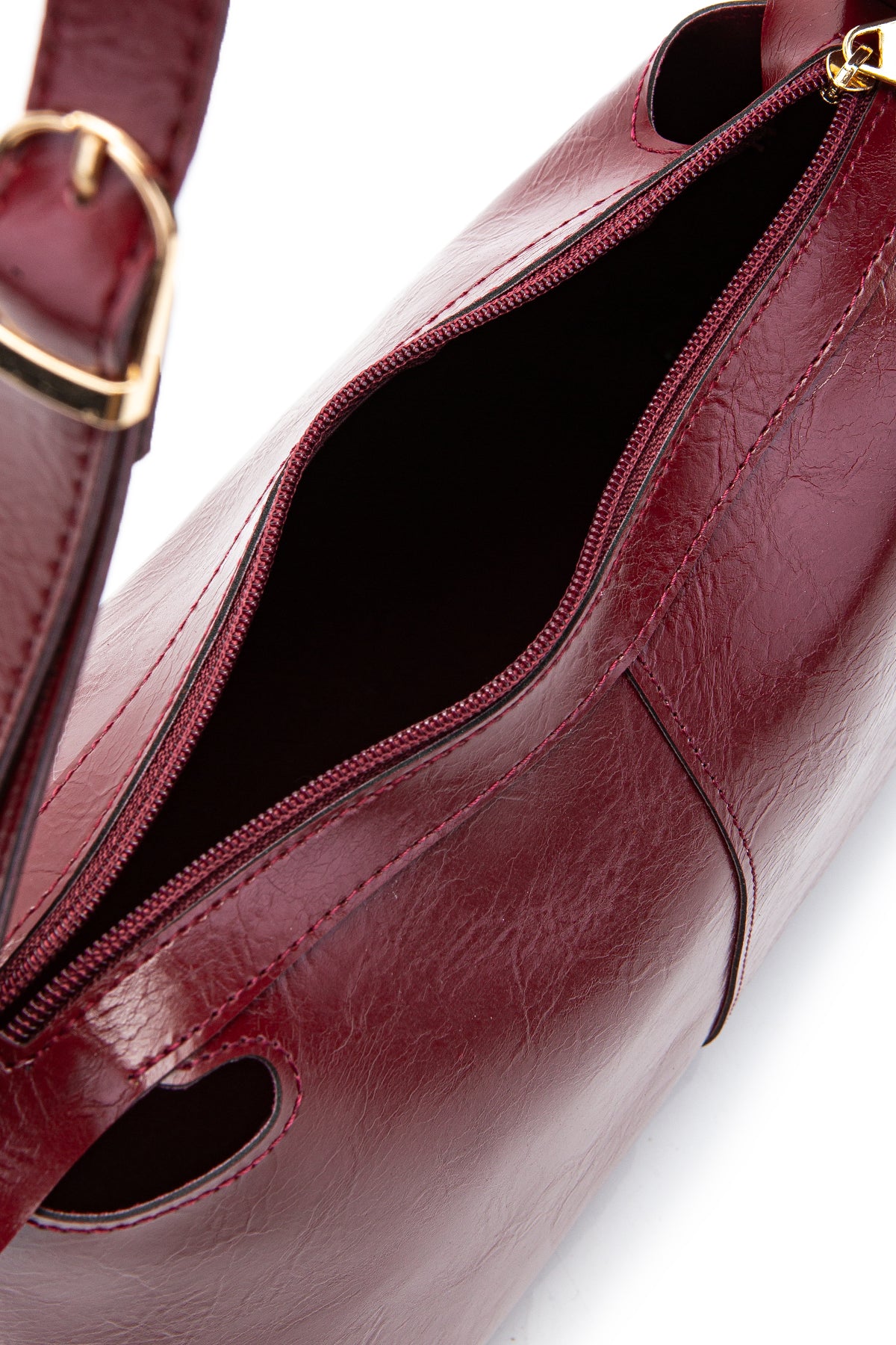 Kemer Askı Detaylı Baget Form Suni Deri Talia Kadın Kol Çanta Bordo