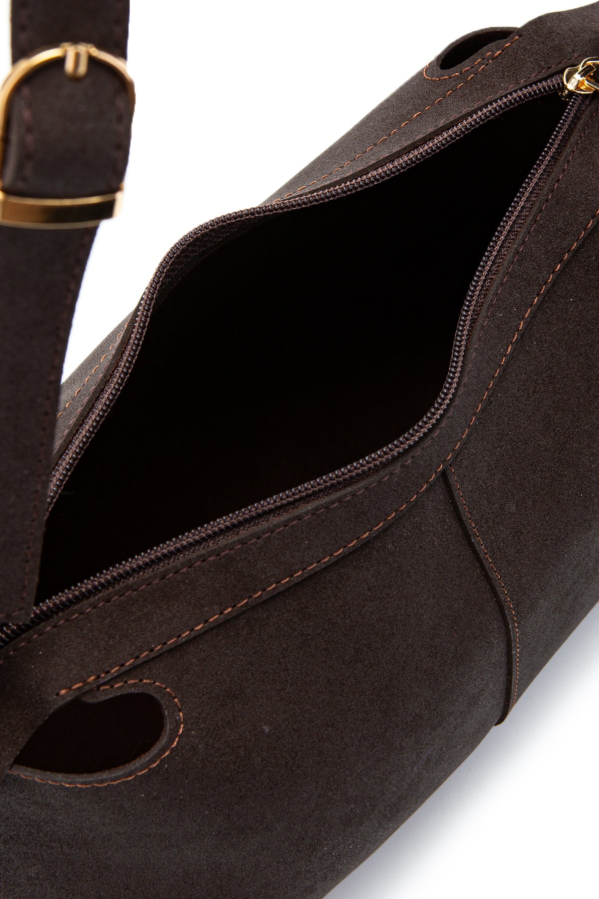 Kemer Askı Detaylı Baget Form Süet Talia Kadın Kol Çanta Kahve