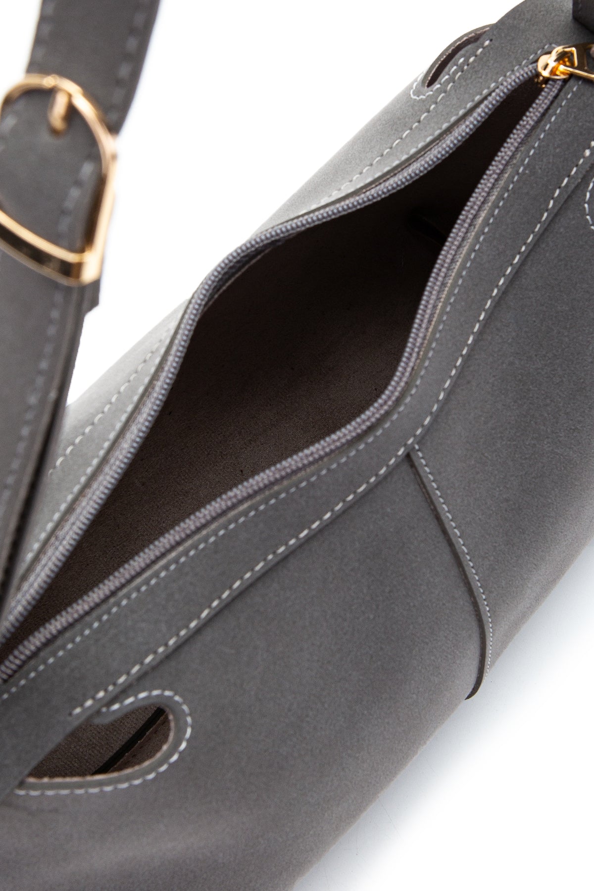 Kemer Askı Detaylı Baget Form Süet Talia Kadın Kol Çanta Gri