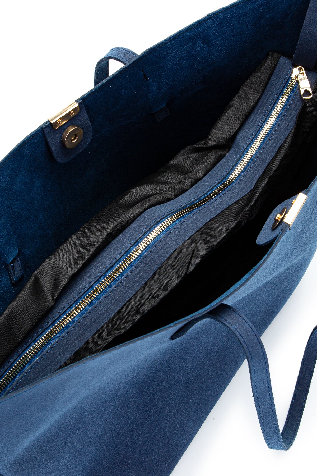 Metal Aksesuarlı Süet Duran Kol Çanta Lacivert