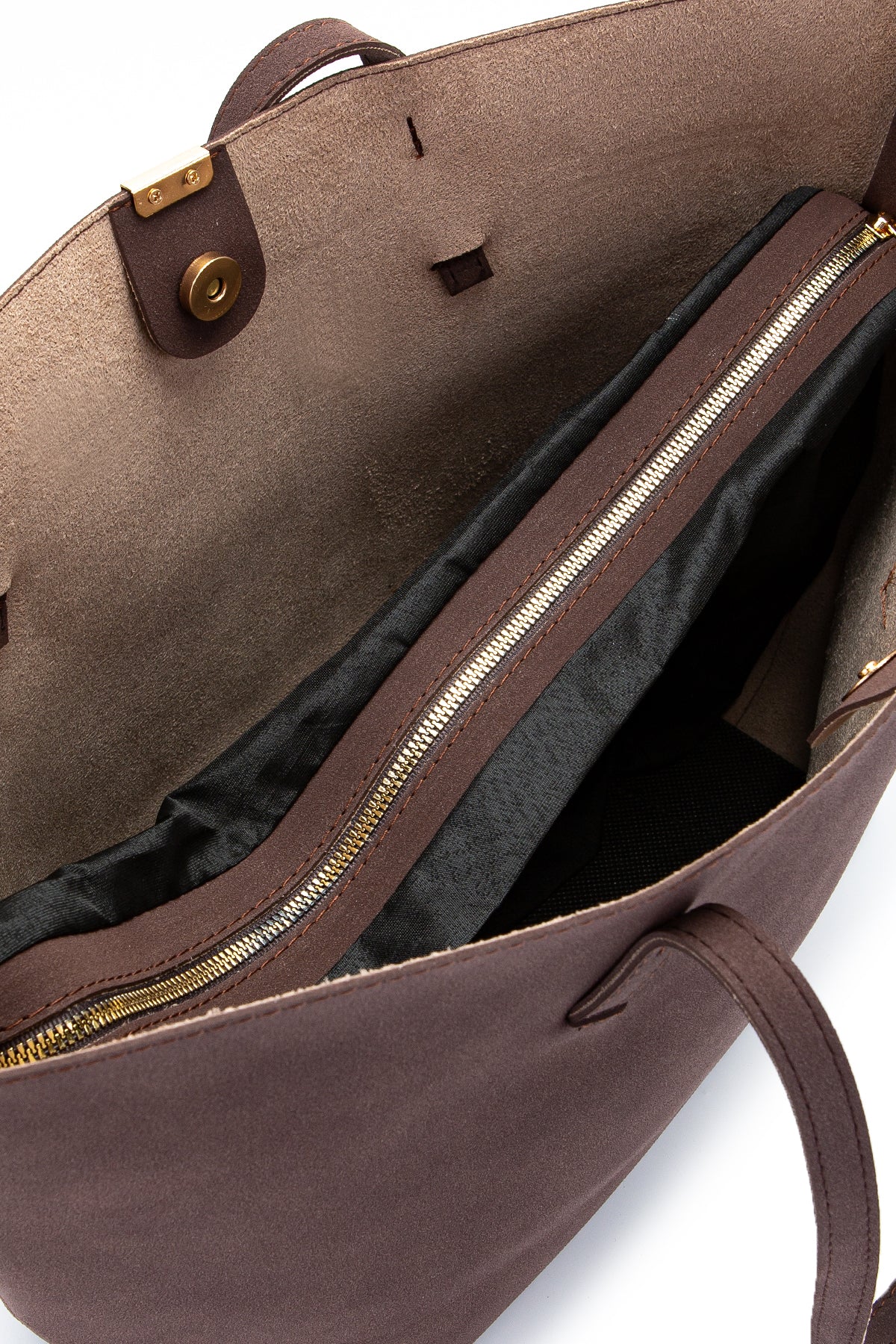 Metal Aksesuarlı Süet Duran Kol Çanta Kahverengi