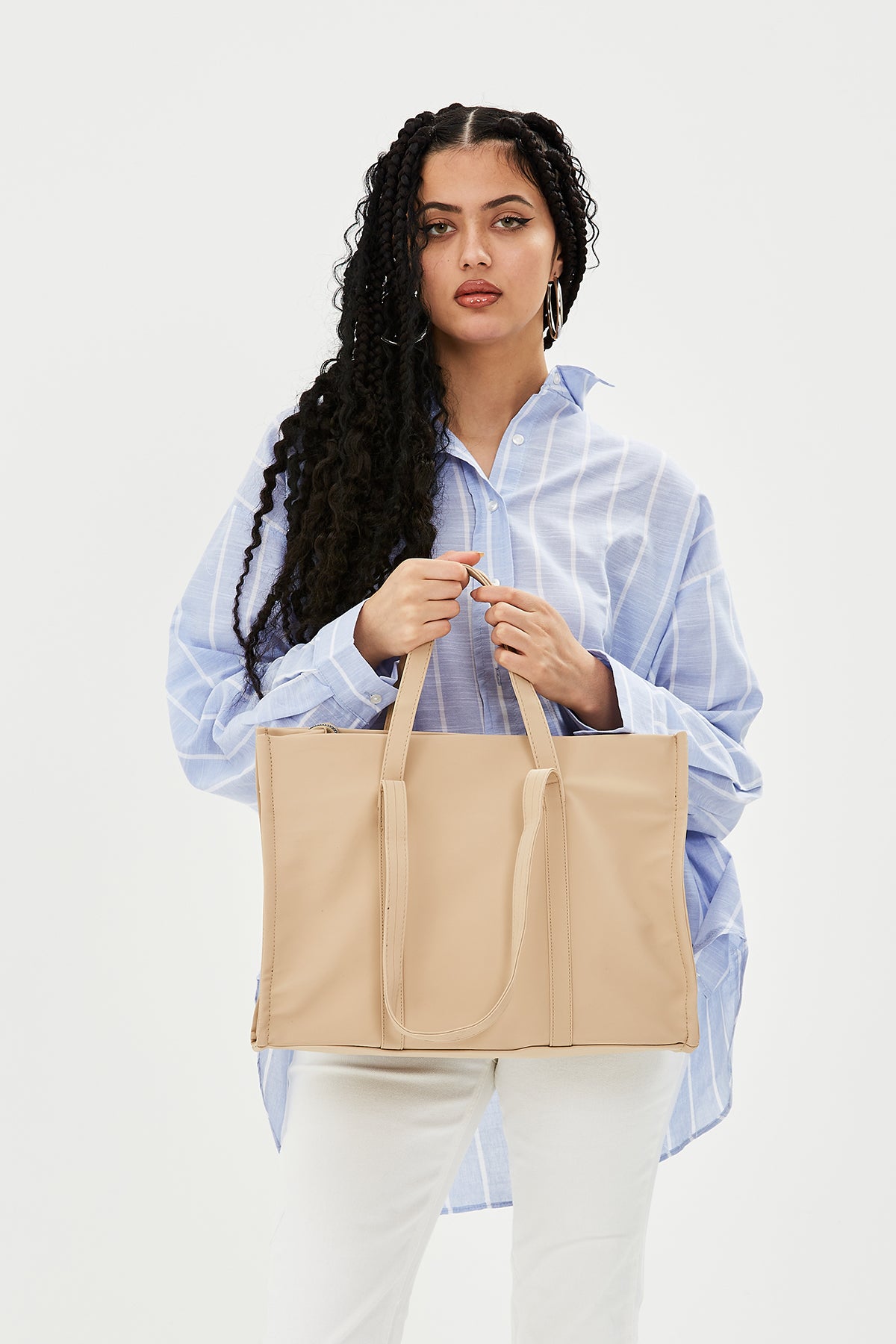Paraşüt Kumaş Shopper Amelia Kadın Kol Çanta Bej