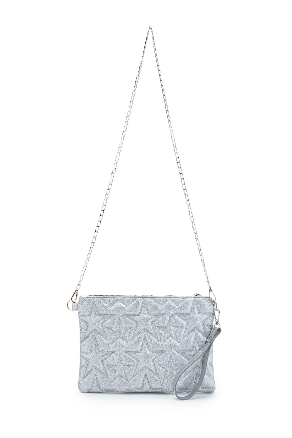 Dikişli Clutch Star Kadın Yıldız Çapraz Çanta Simli Gümüş