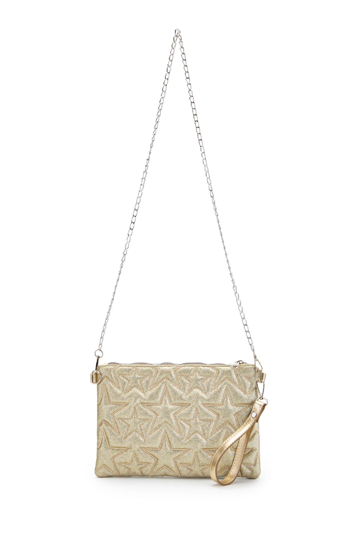 Dikişli Clutch Star Kadın Yıldız Çapraz Çanta Simli Gold