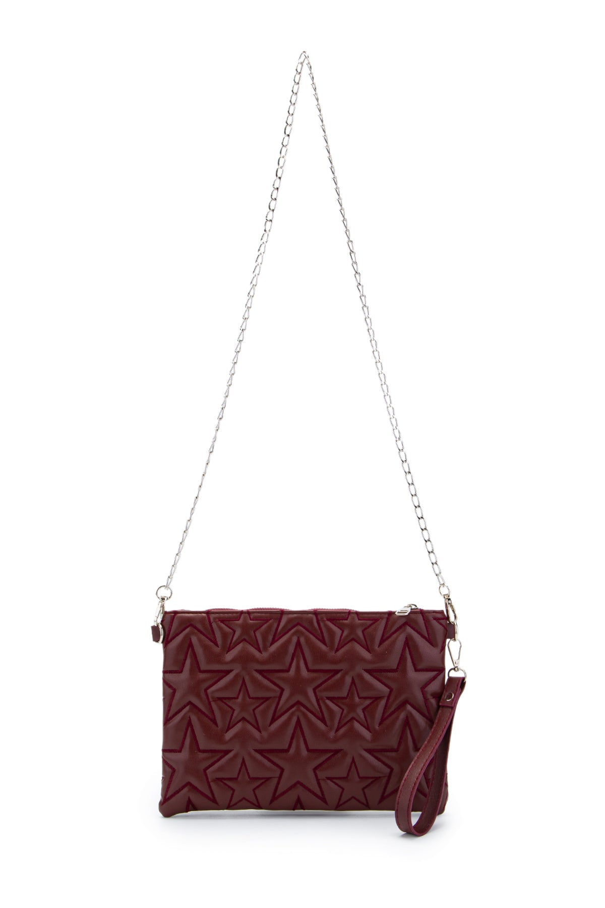 Dikişli Clutch Star Suni Deri Kadın Yıldız Çapraz Çanta Bordo
