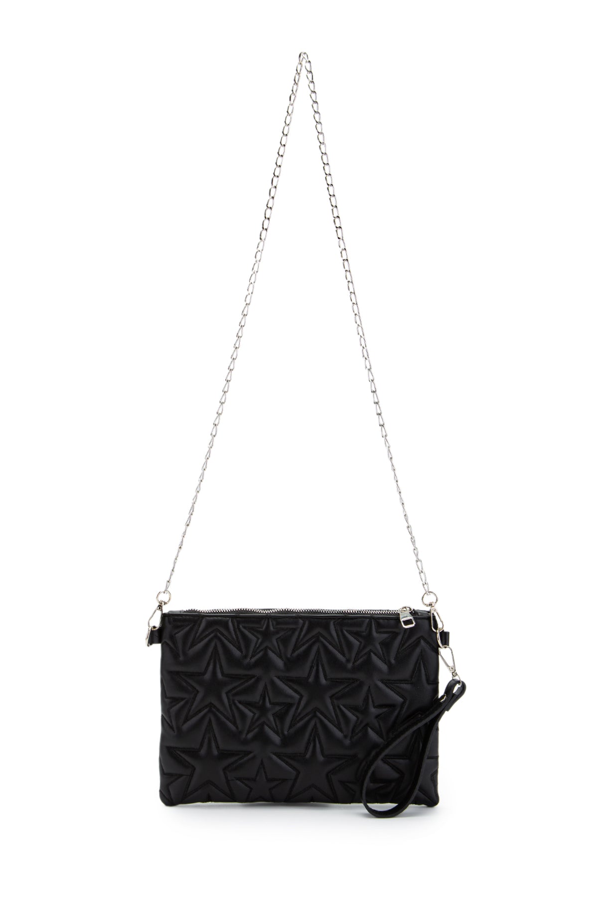 Dikişli Clutch Star Suni Deri Kadın Yıldız Çapraz Çanta Siyah