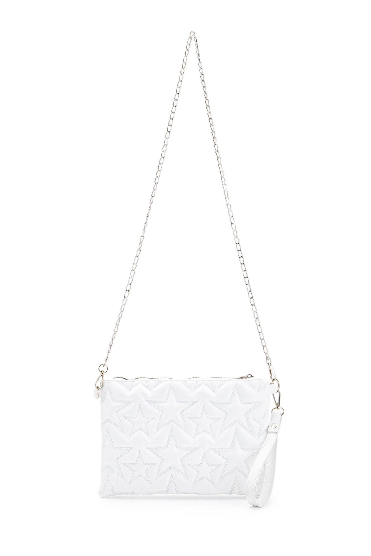Dikişli Clutch Star Suni Deri Kadın Yıldız Çapraz Çanta Beyaz