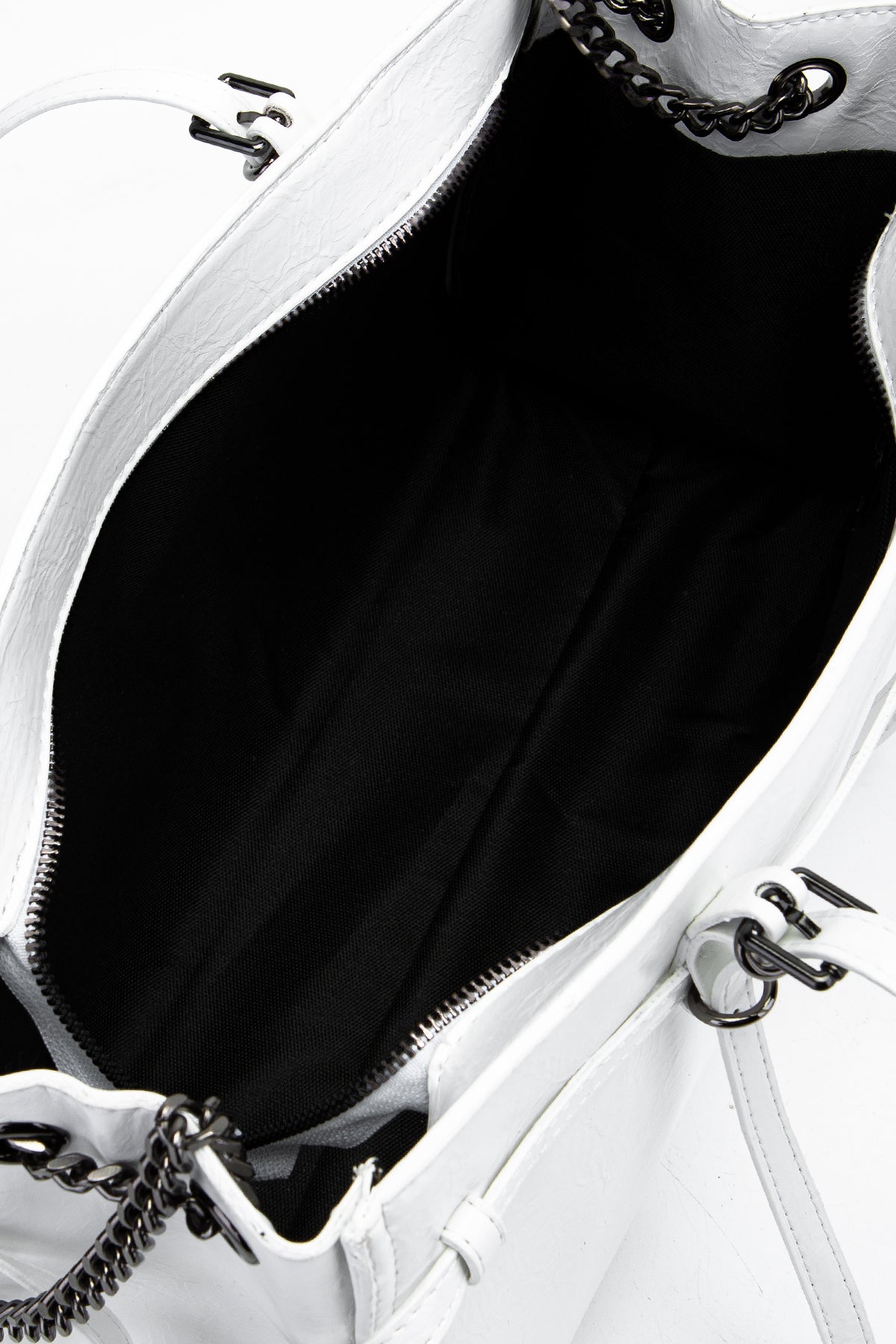 Siyah Zincir Detaylı Bonnie Kadın Kol Çanta Beyaz