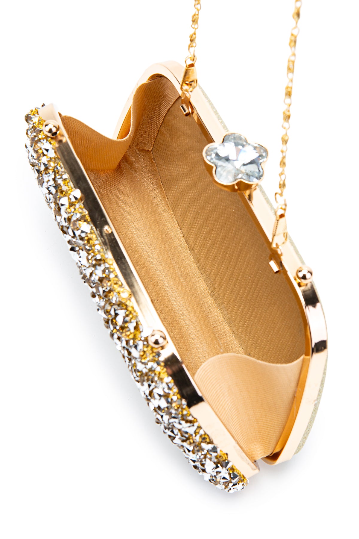 Çiçek Tasarımlı Kadın Abiye Çanta Lahey Gold