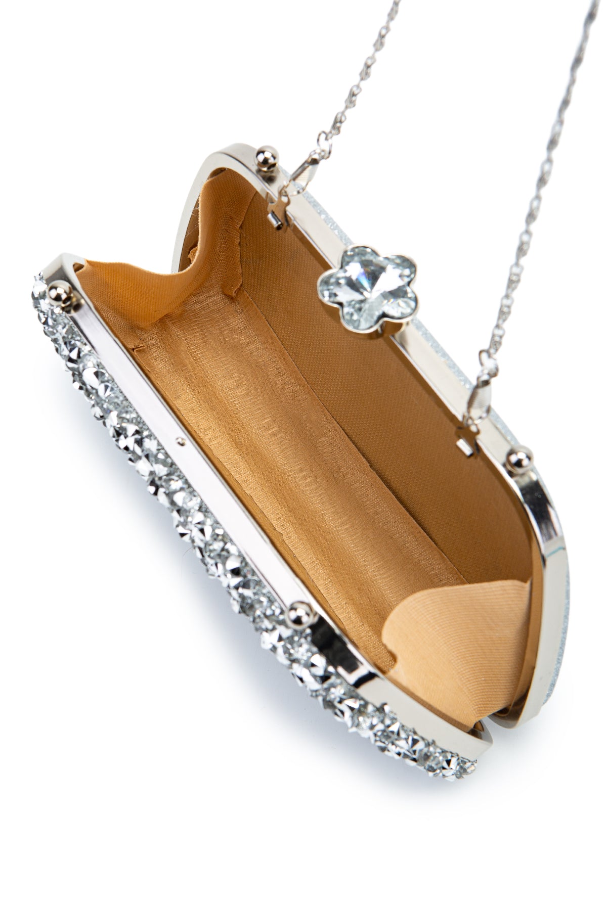 Çiçek Tasarımlı Kadın Abiye Çanta Lahey Gümüş