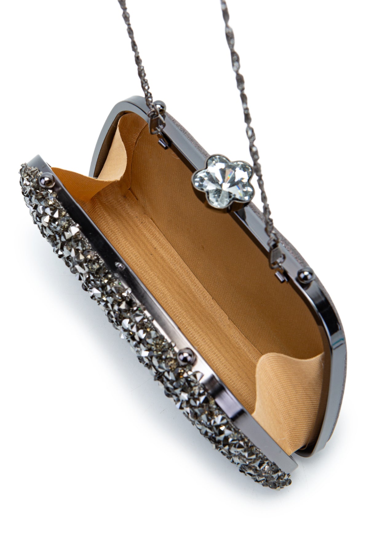 Çiçek Tasarımlı Kadın Abiye Çanta Lahey Antrasit