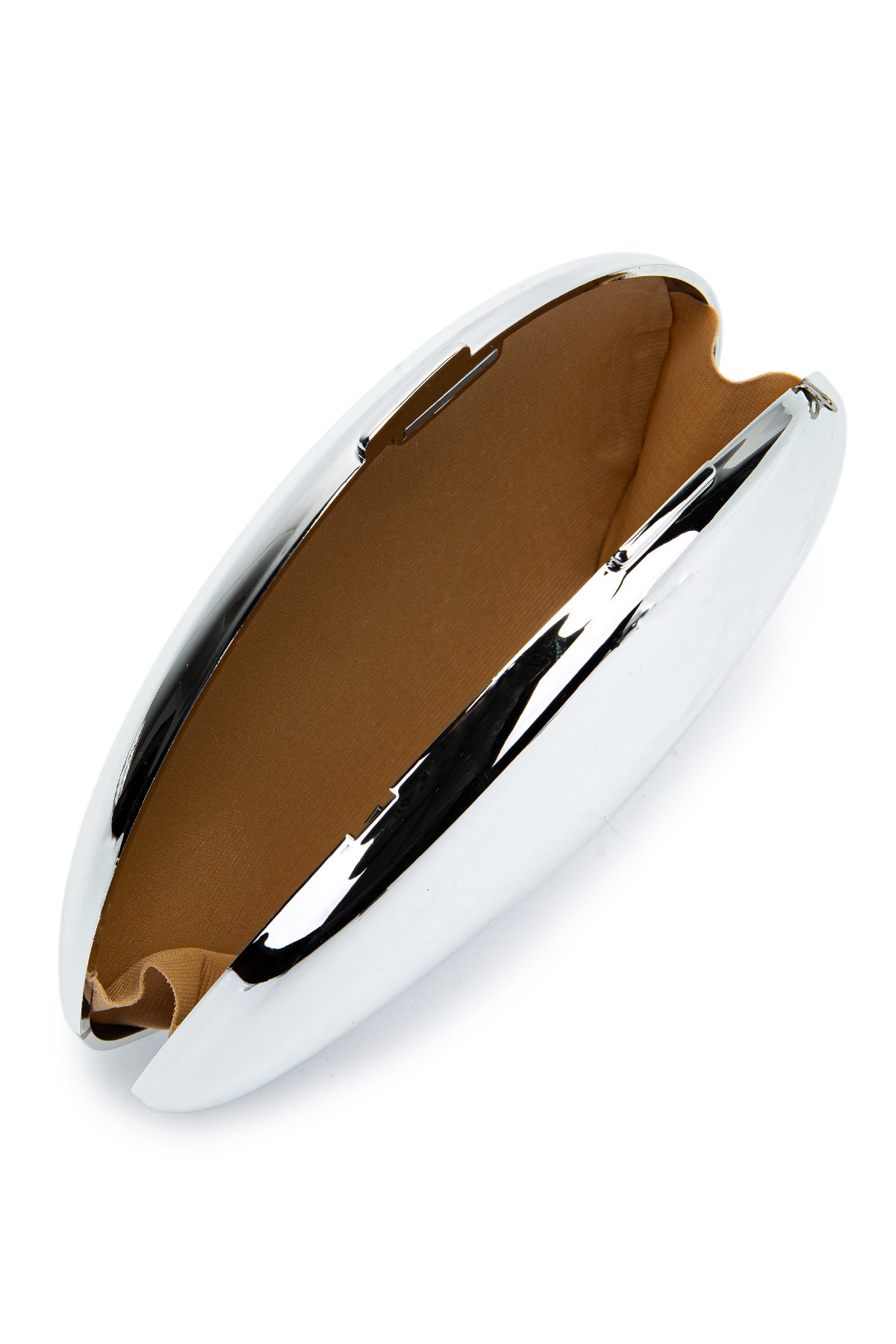 Ayna Yüzeyli Oval Form Clutch Kadın Abiye Çanta Delhi Gümüş