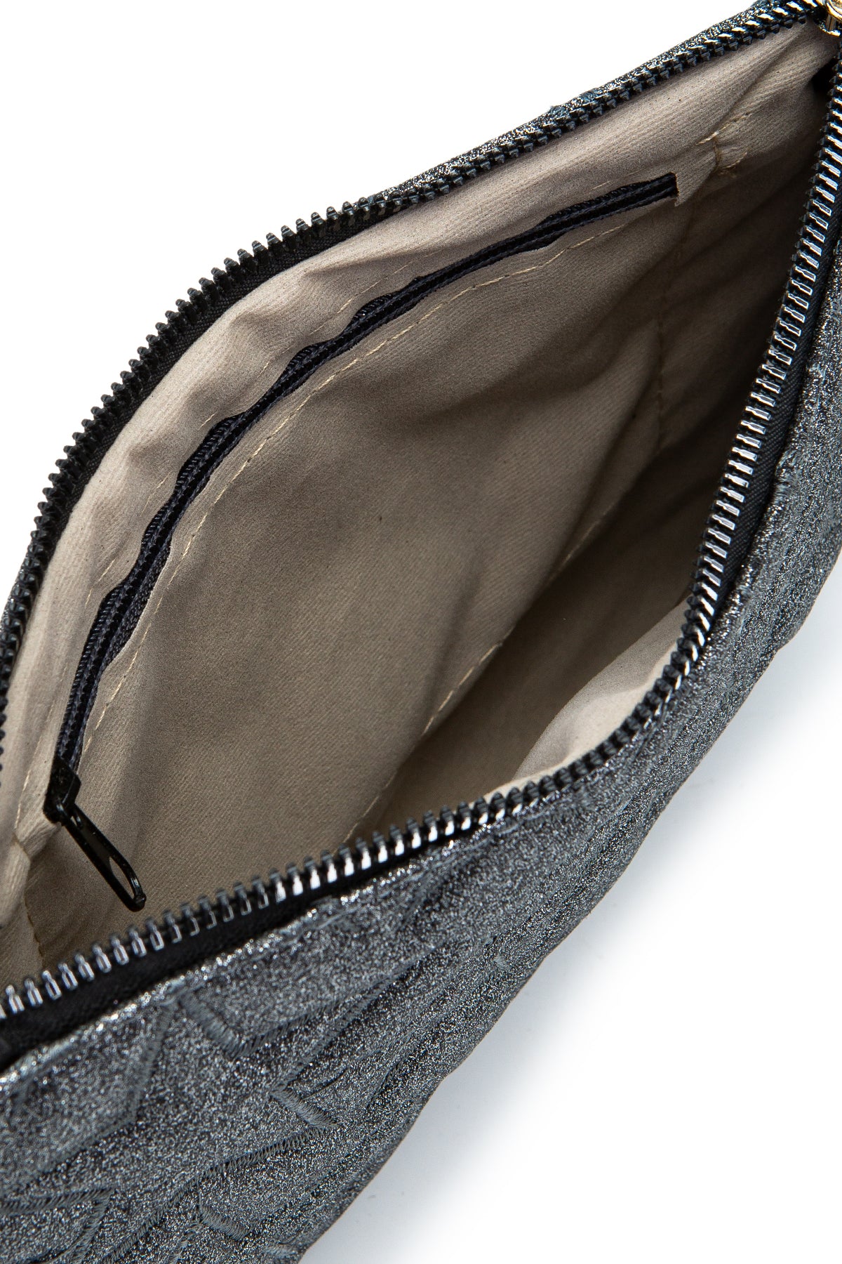 Dikişli Clutch Star Kadın Yıldız Çapraz Çanta Simli Antrasit