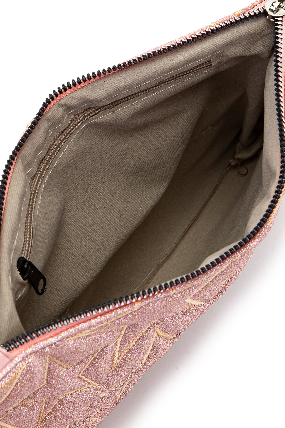 Dikişli Clutch Star Kadın Yıldız Çapraz Çanta Simli Pudra