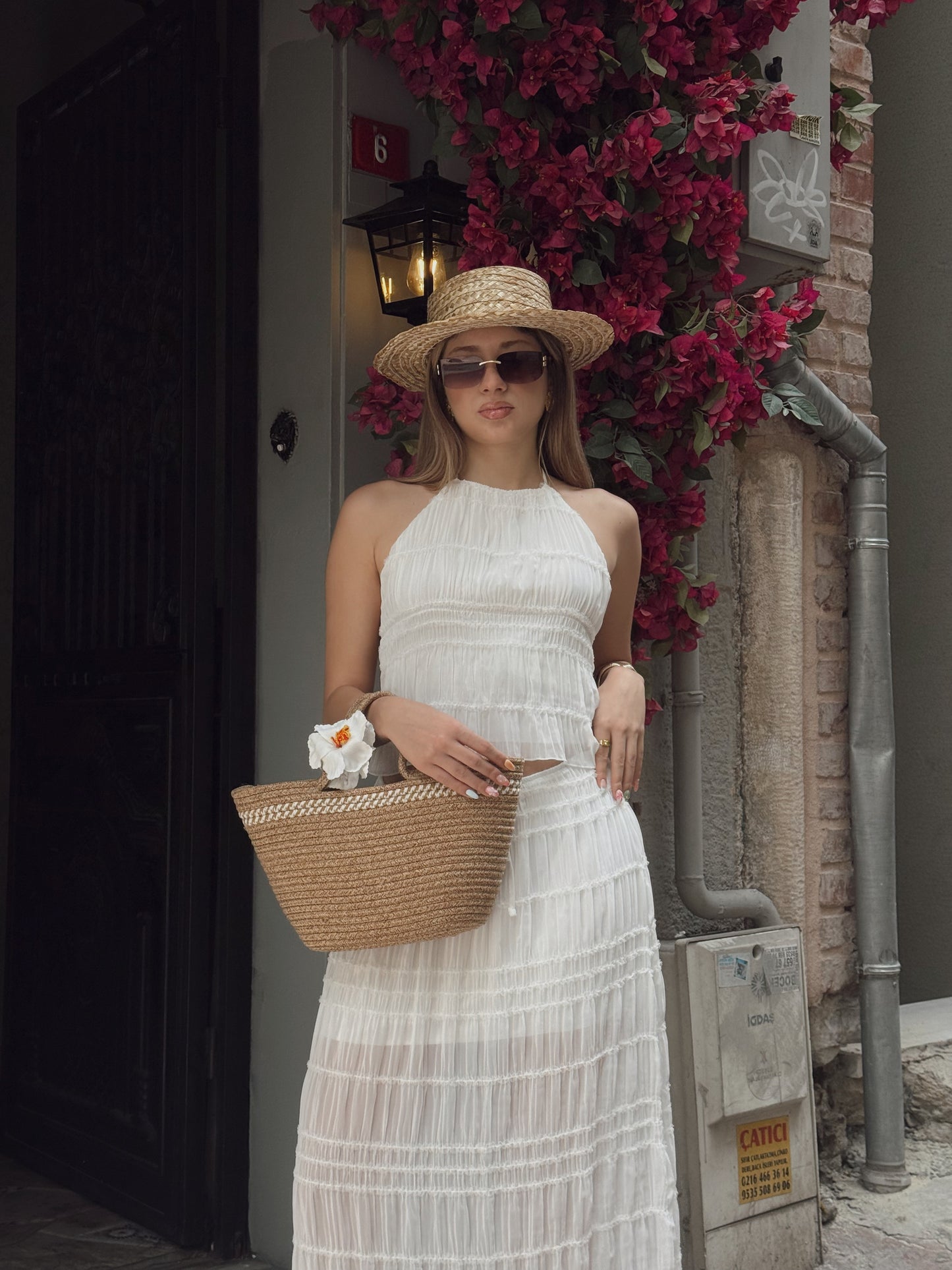 Kova Şekil Plaj Kadın Kol Çanta Knit Hasır