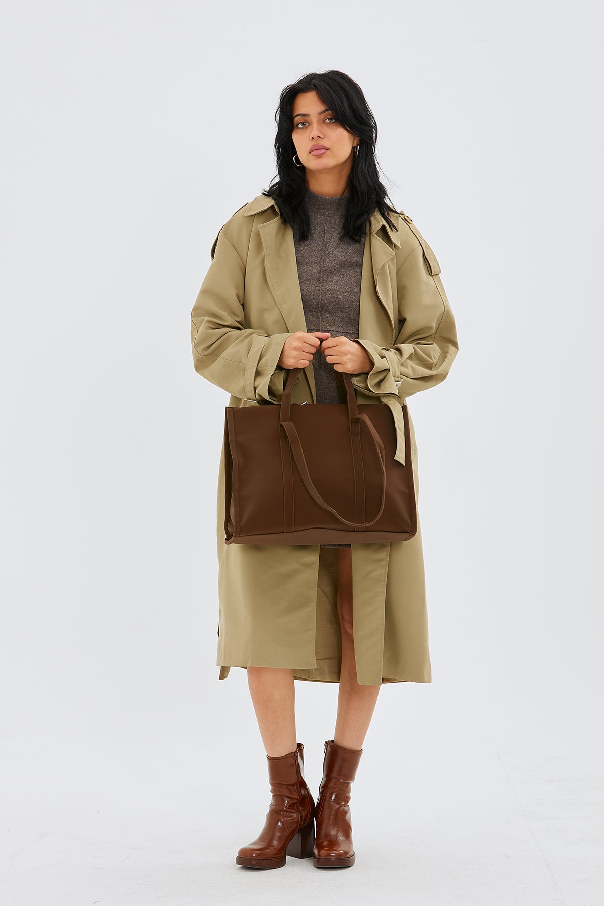 Paraşüt Kumaş Shopper Amelia Kadın Kol Çanta Kahverengi