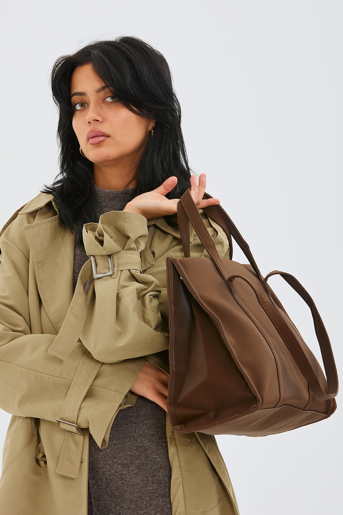 Paraşüt Kumaş Shopper Amelia Kadın Kol Çanta Kahverengi