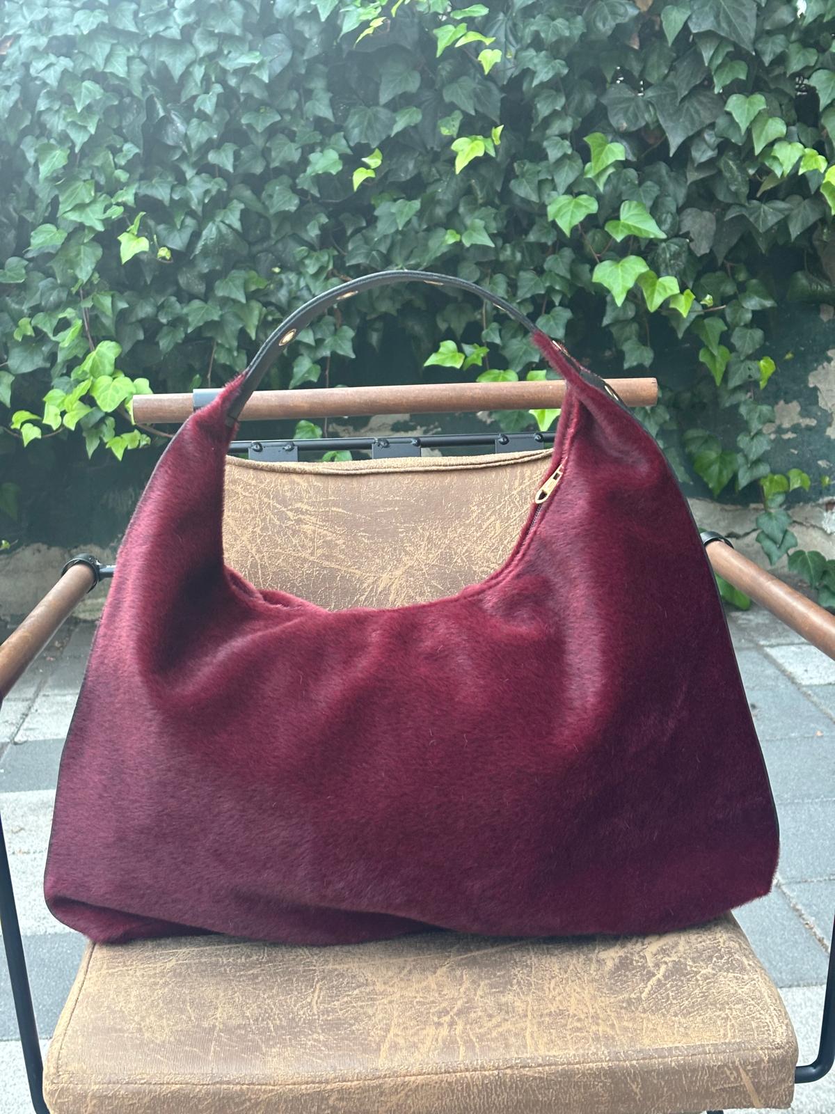 Peluş Dokulu Deri Detaylı Viona Kol Çanta Bordo