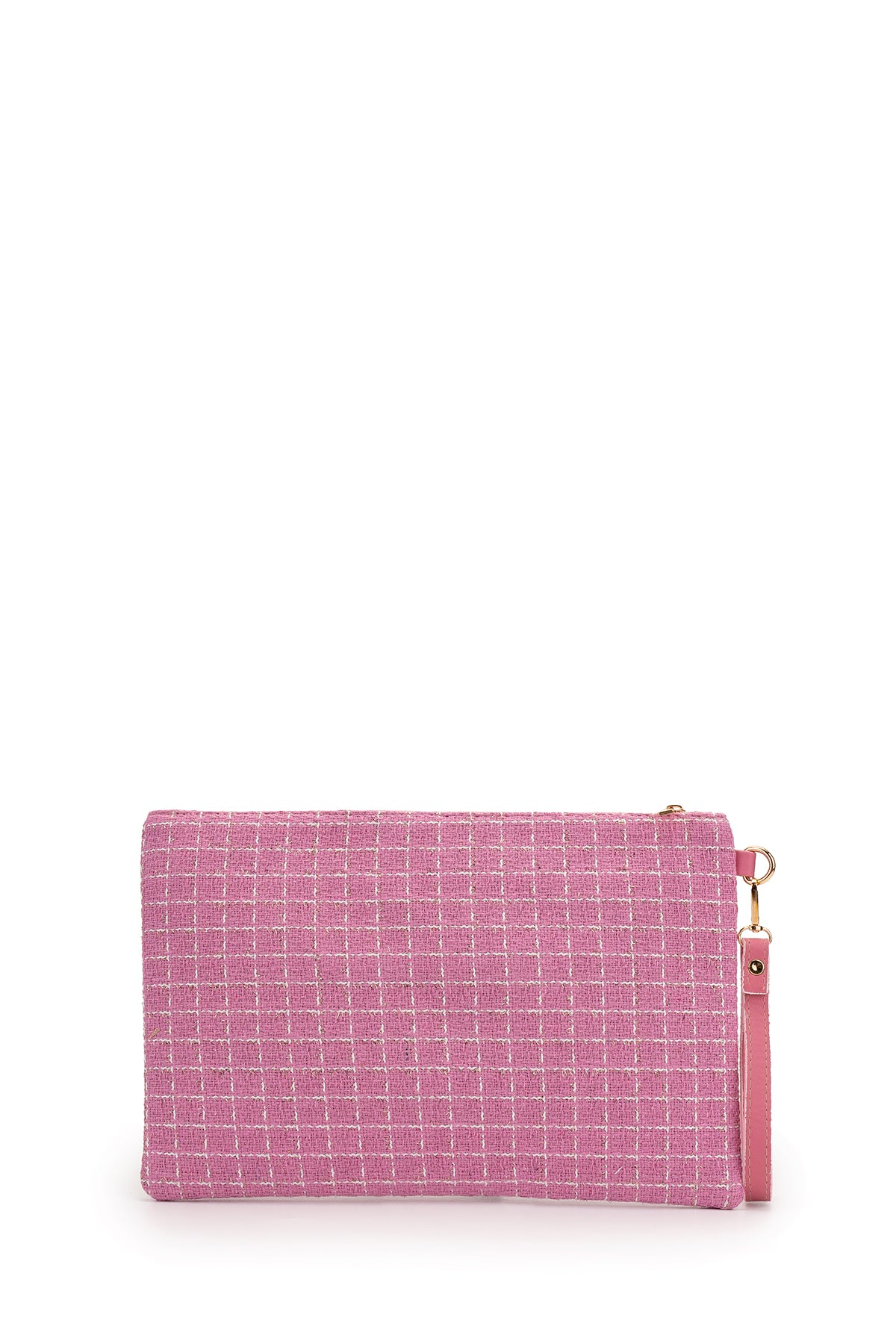 Bilek Askılı Metal Detaylı Clutch Kadın Çanta Madame Desenli Pembe