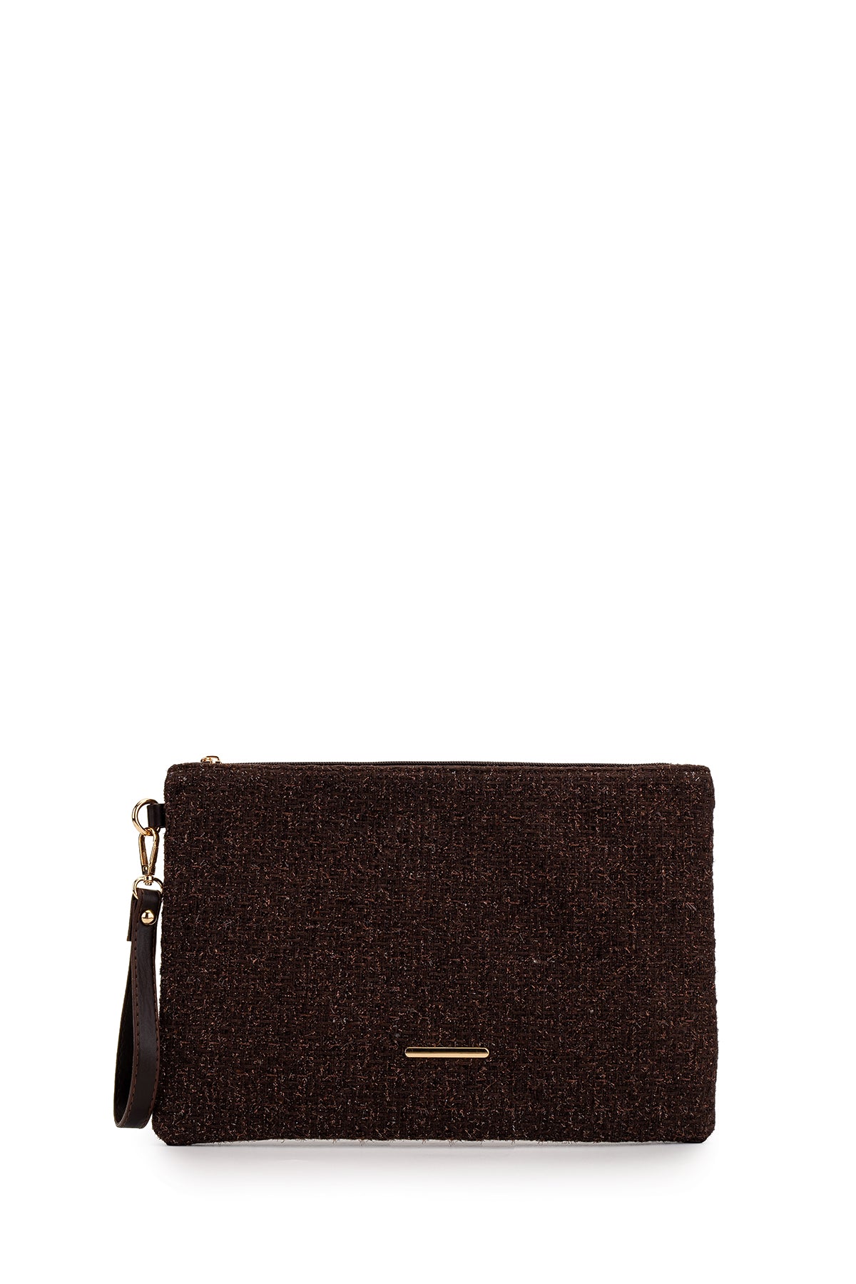 Bilek Askılı Metal Detaylı Clutch Kadın Çanta Madame Hasır Kahverengi