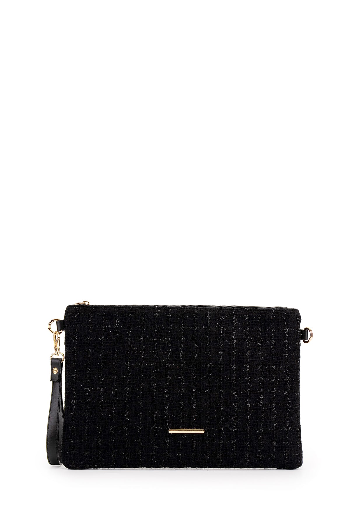 Bilek Askılı Metal Detaylı Clutch Kadın Çanta Madame Desenli Siyah