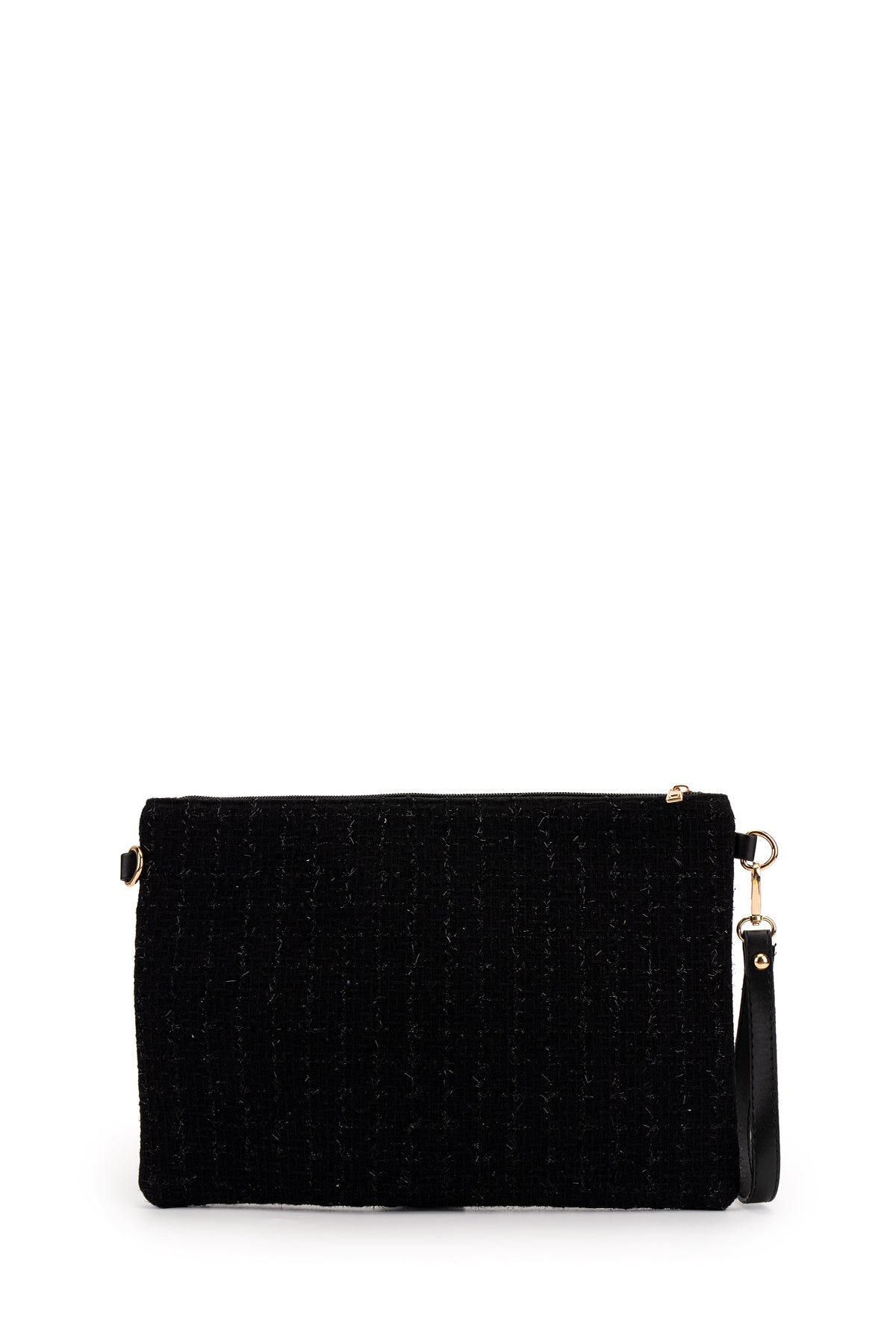Bilek Askılı Metal Detaylı Clutch Kadın Çanta Madame Desenli Siyah