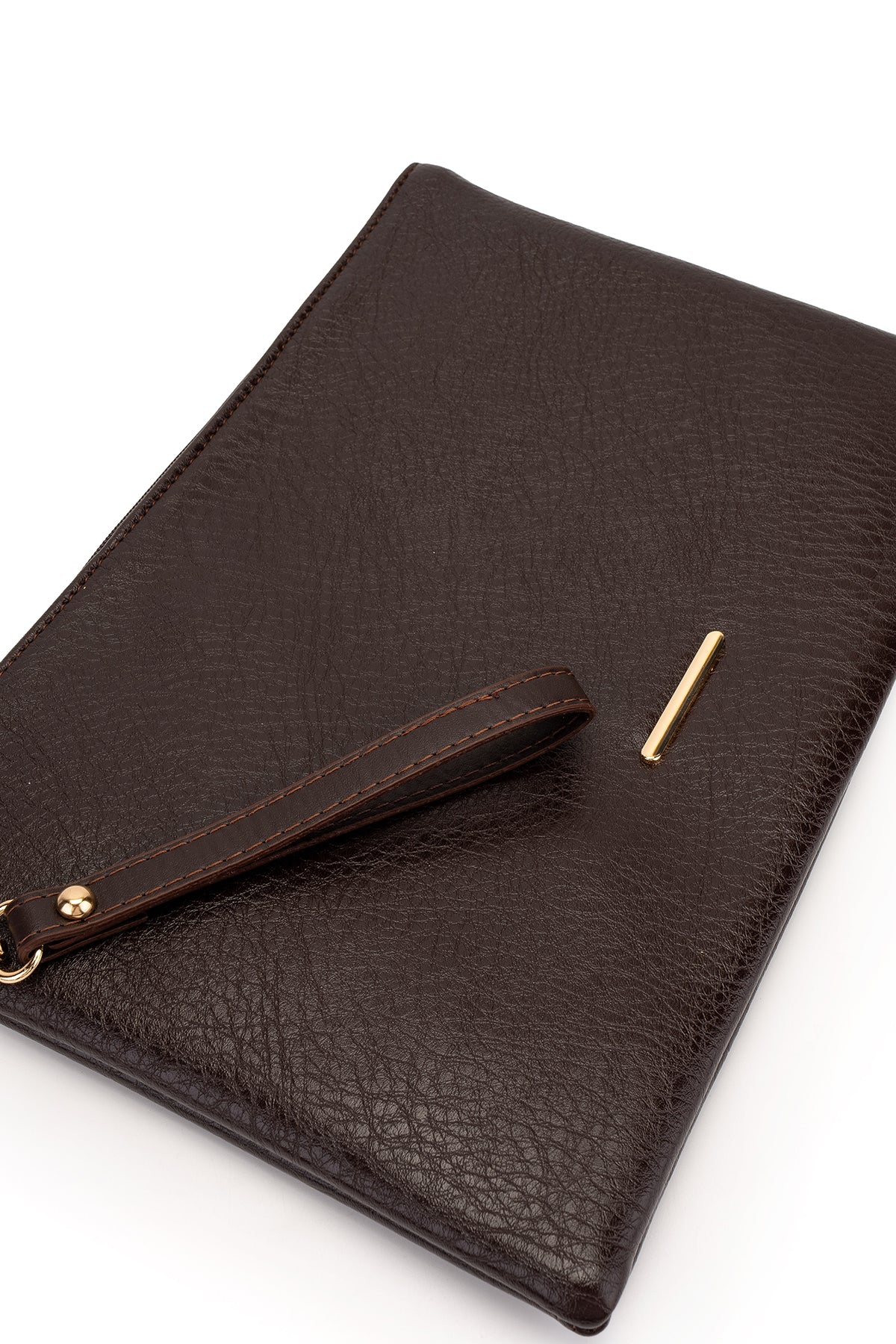 Bilek Askılı Metal Detaylı Clutch Kadın Çanta Madame Suni Deri Kahverengi