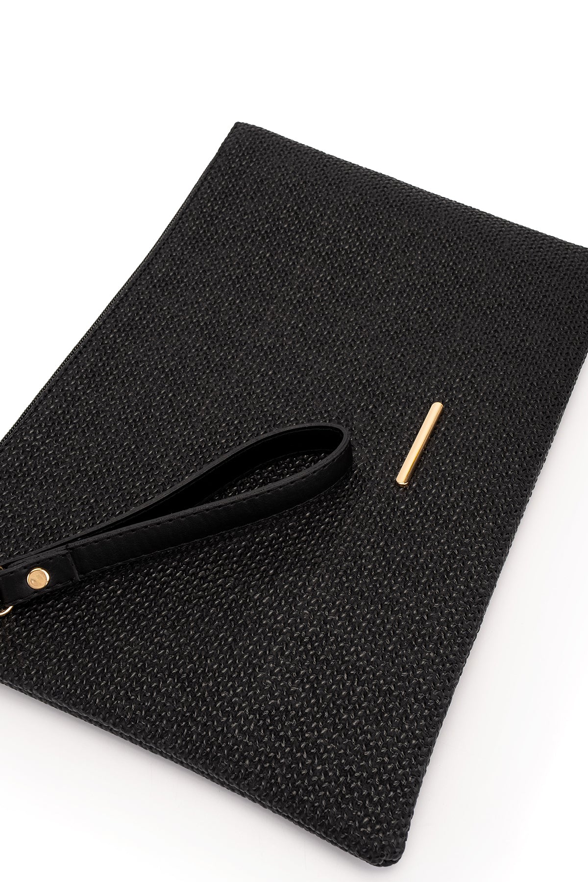 Bilek Askılı Metal Detaylı Clutch Kadın Çanta Madame Hasır Siyah