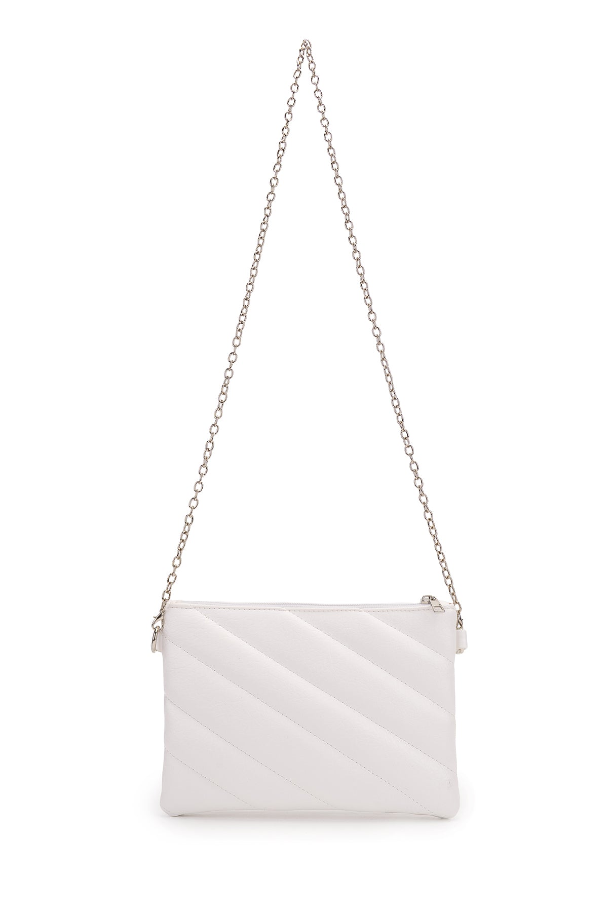 Şık Kapitone Dikişli Clutch Kadın Çapraz Çanta Monaco Beyaz