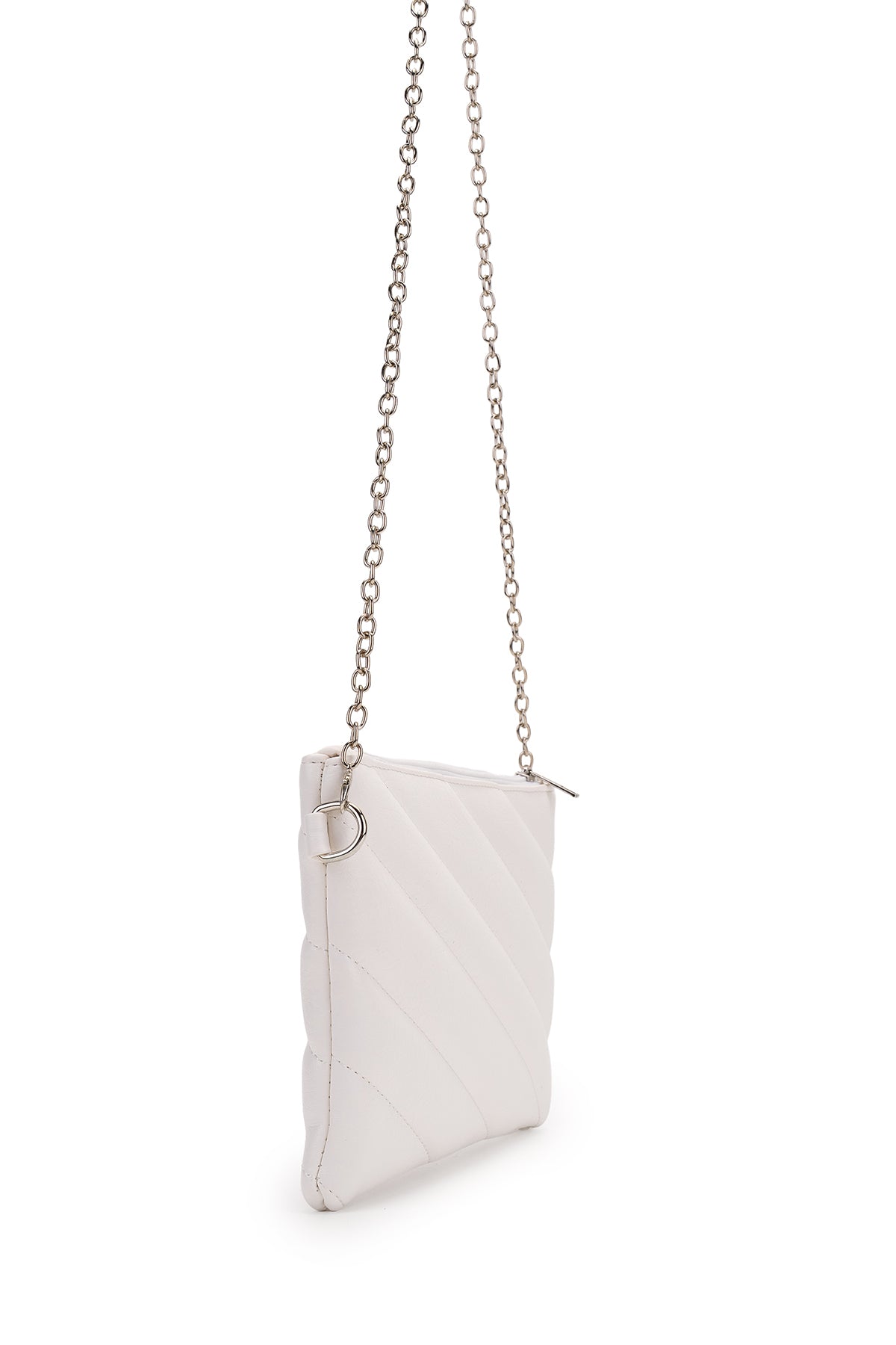 Şık Kapitone Dikişli Clutch Kadın Çapraz Çanta Monaco Beyaz