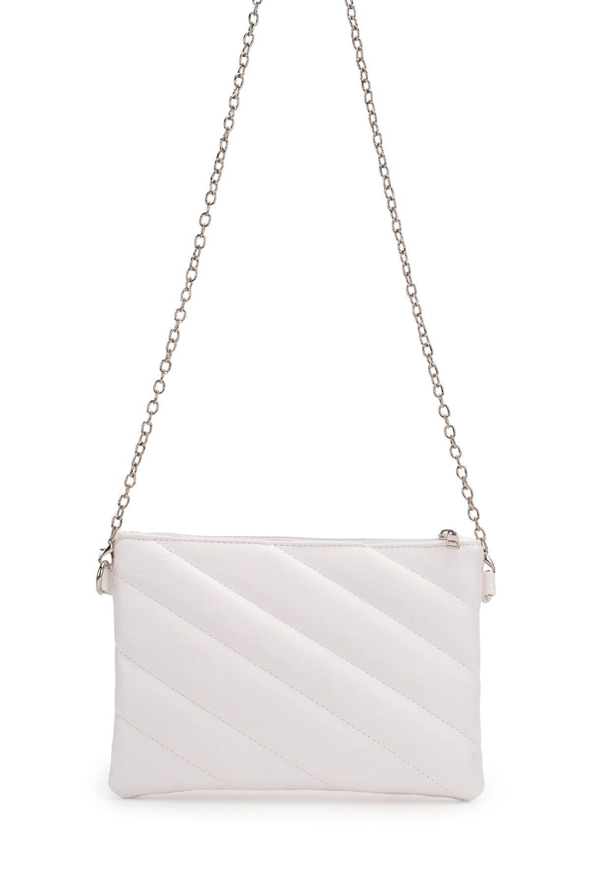 Şık Kapitone Dikişli Clutch Kadın Çapraz Çanta Monaco Beyaz