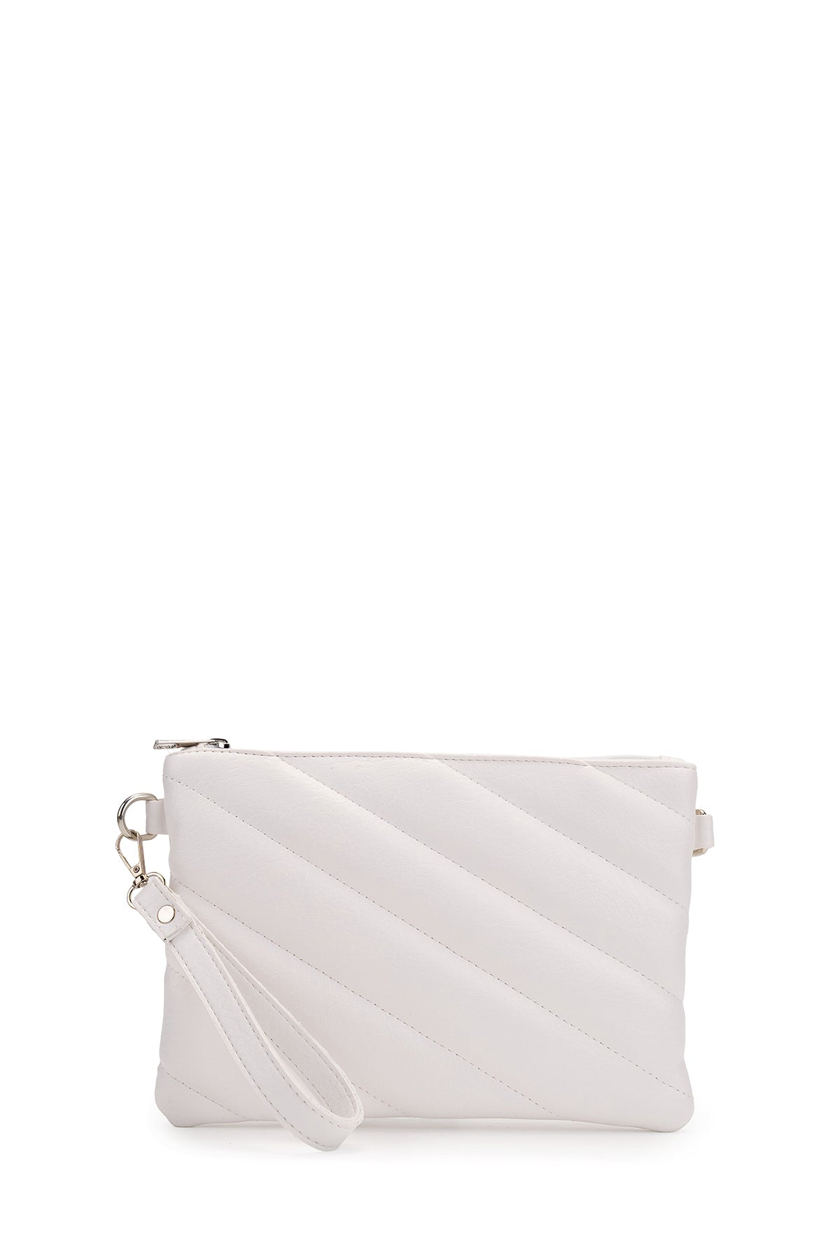 Şık Kapitone Dikişli Clutch Kadın Çapraz Çanta Monaco Beyaz
