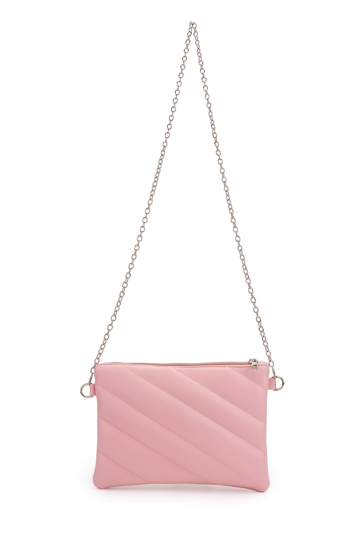 Şık Kapitone Dikişli Clutch Kadın Çapraz Çanta Monaco Pudra