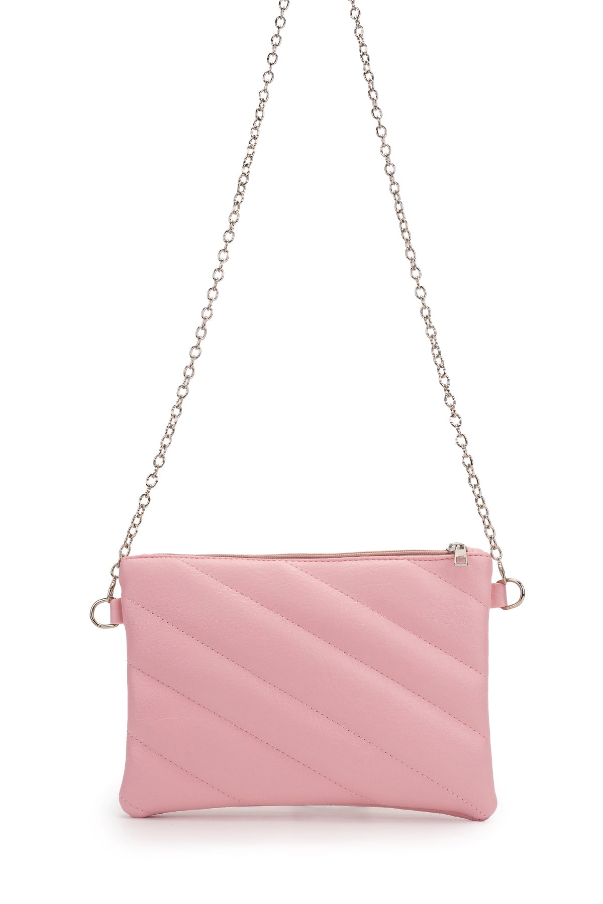 Şık Kapitone Dikişli Clutch Kadın Çapraz Çanta Monaco Pudra