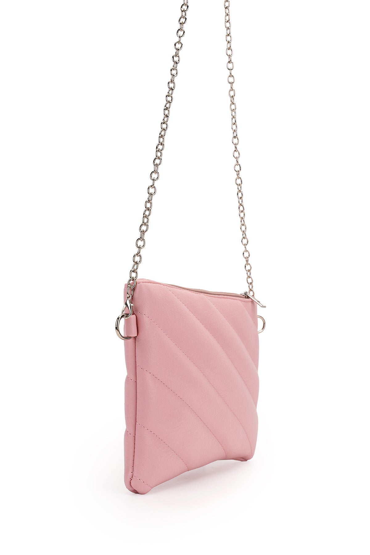 Şık Kapitone Dikişli Clutch Kadın Çapraz Çanta Monaco Pudra